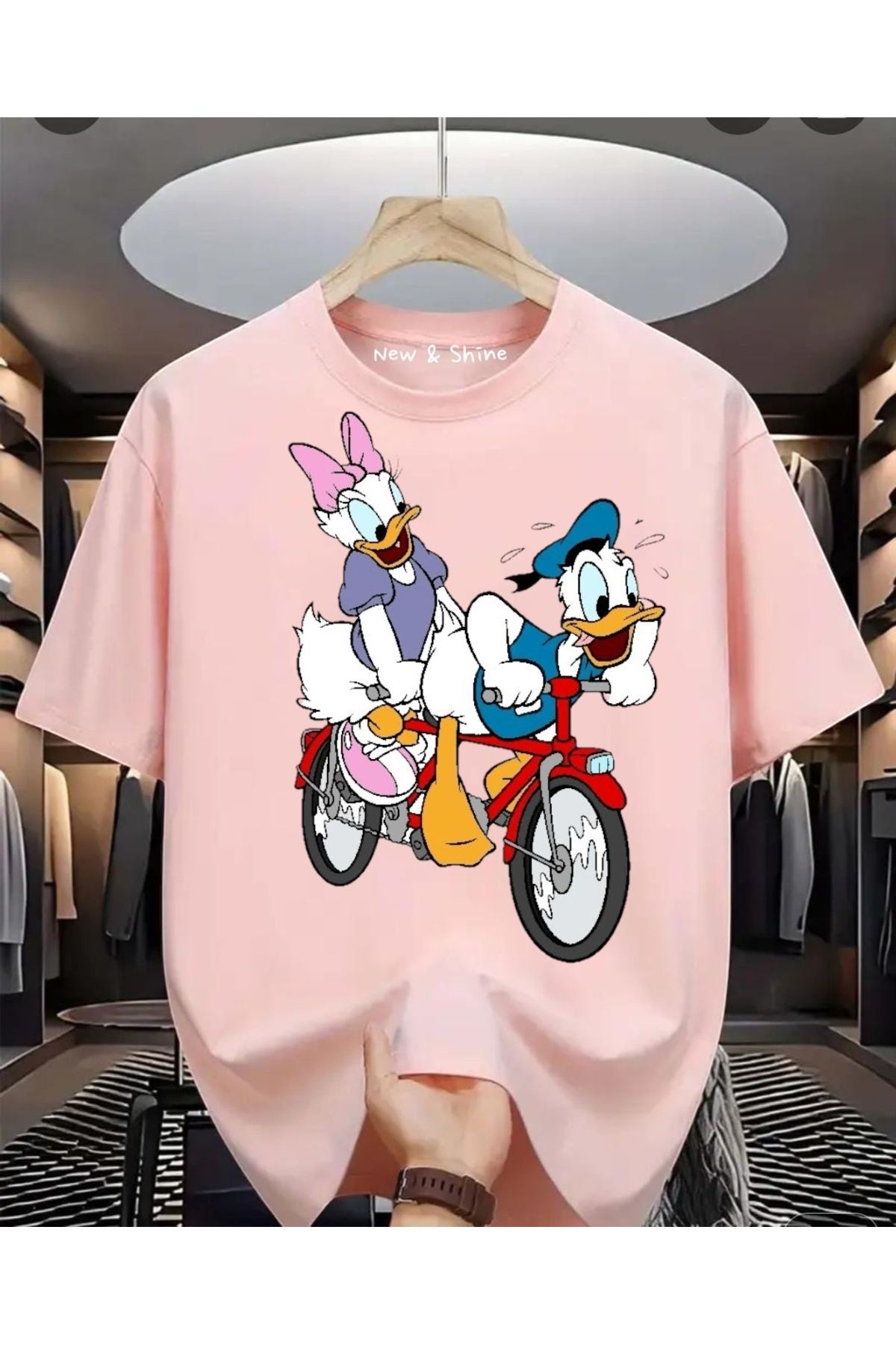 New Shine Daisy Donald Duck Baskılı Büyük Beden Oversize T-Shirt