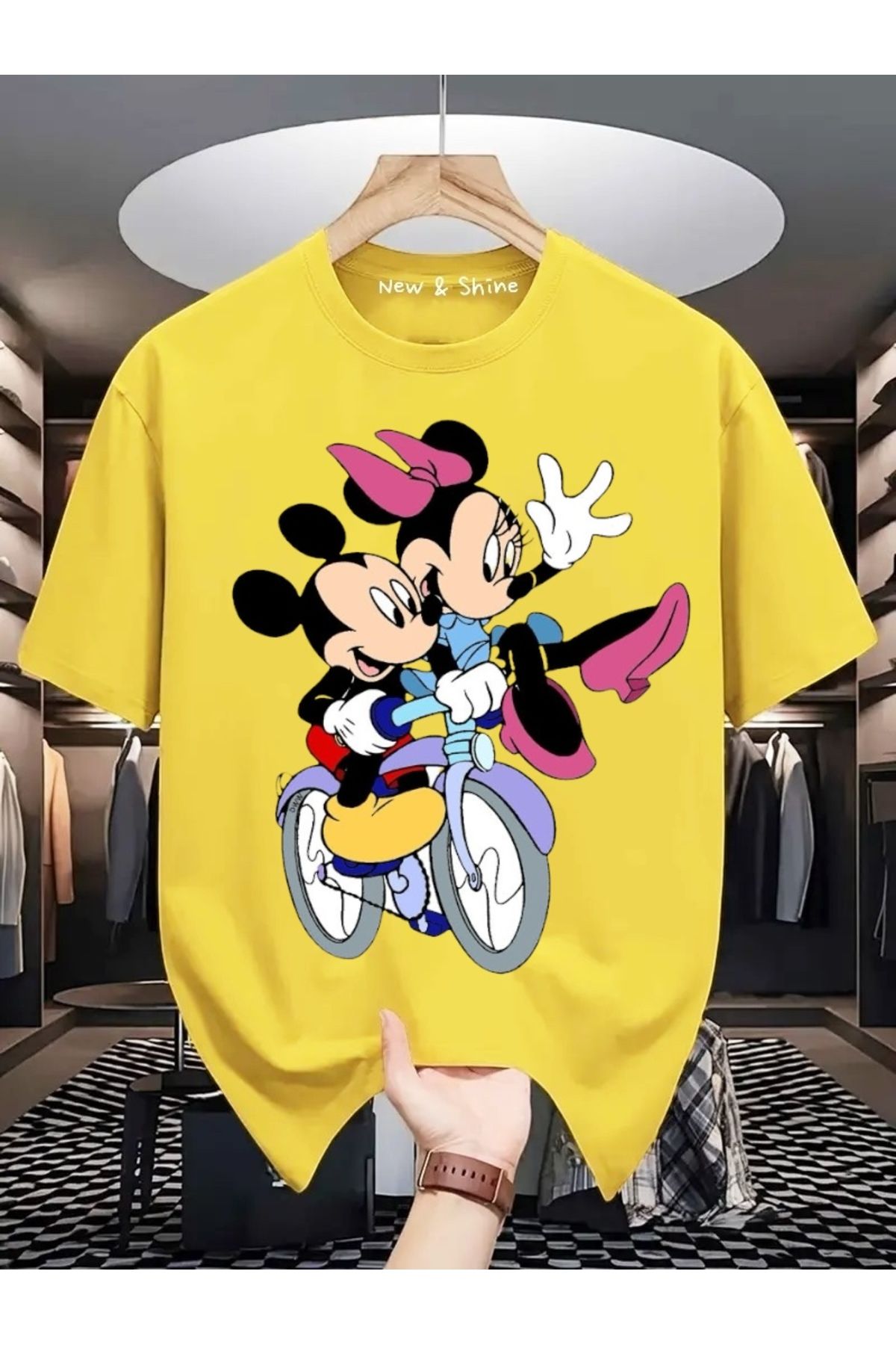 New Shine Mickey Minnie Mouse Baskılı Oversize T-Shirt