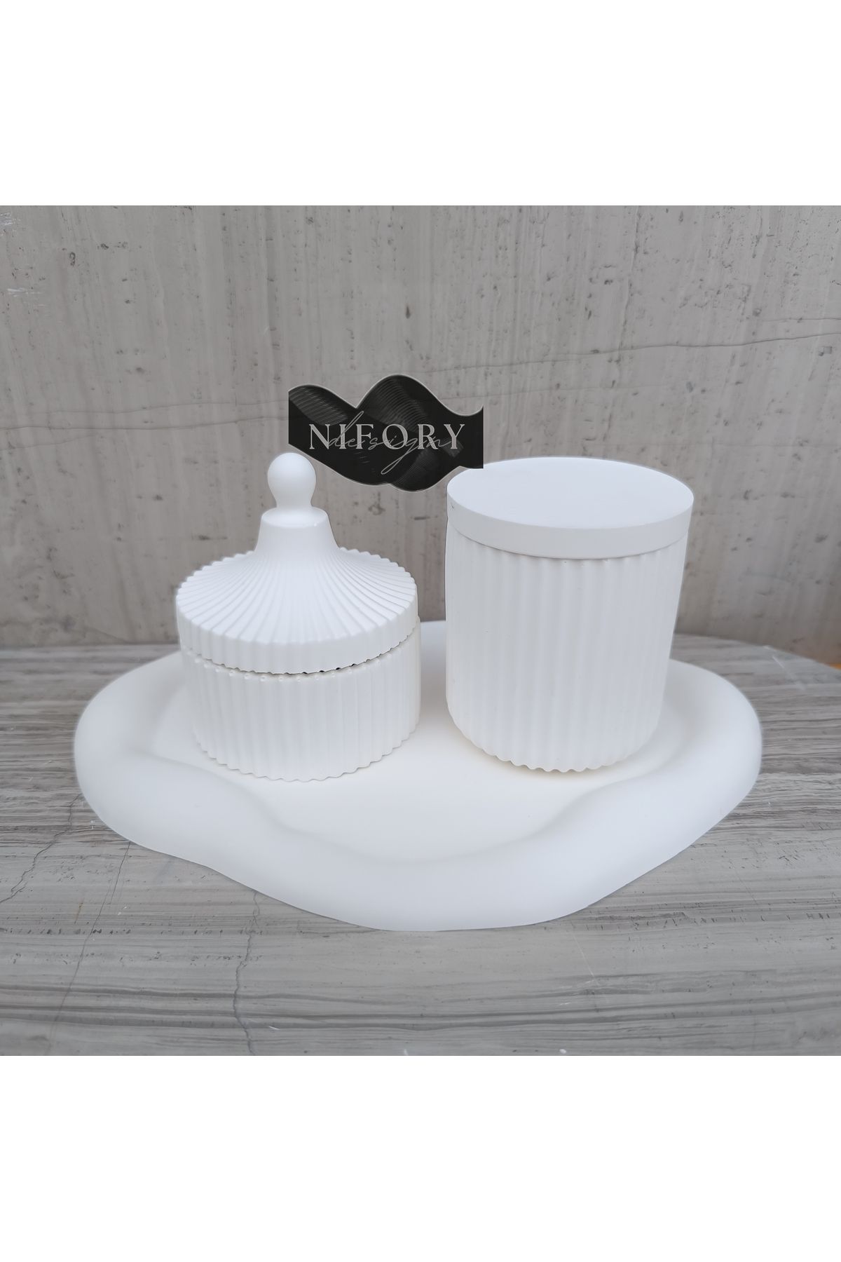 Nifory 520-N0128 Dekoratif Beton Sunum Aksesuar Set Beton Biblo Organizer Takımı Çok Amaçlı Dekoratif Set