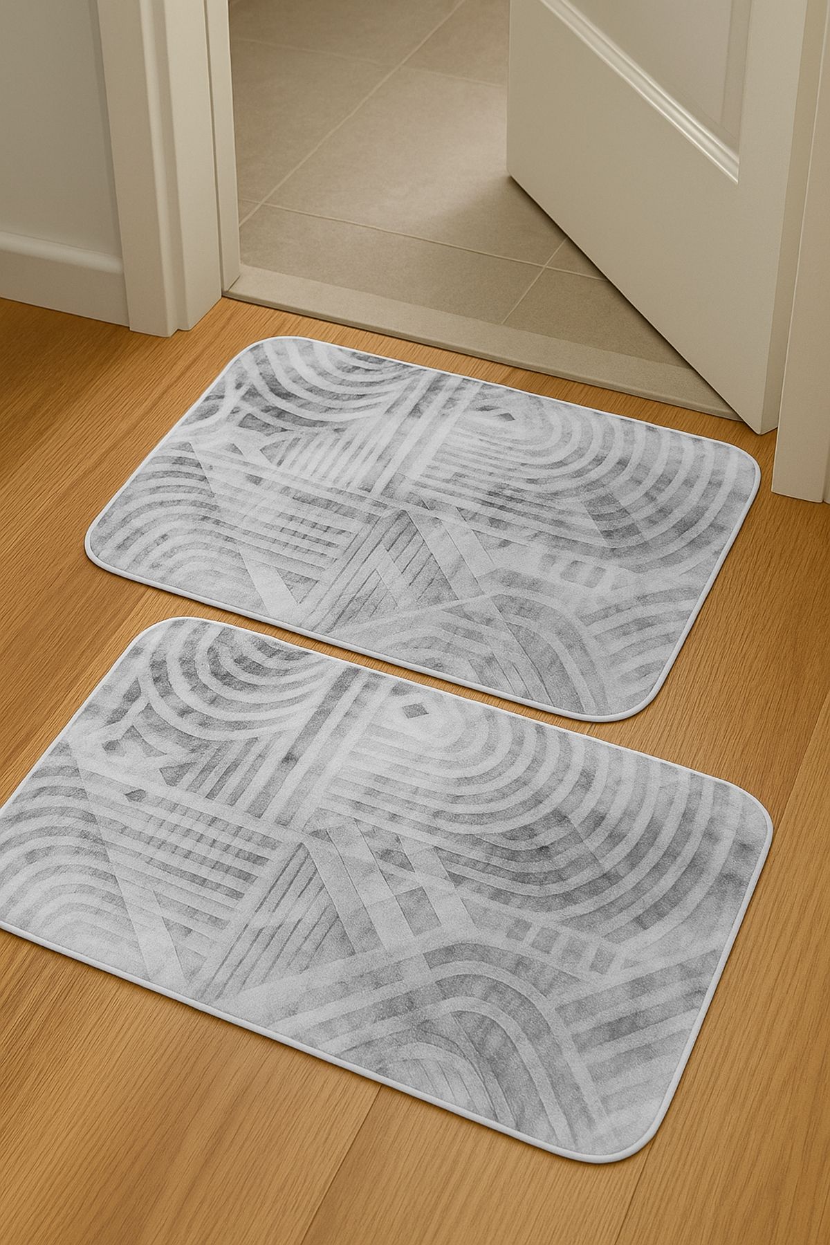 Evlen Home Collection Dijital Baskı Kaymaz Taban 2'li Paspas Takımı 40x60 cm Banyo Paspası Kapı Önü Paspas Oval Desen