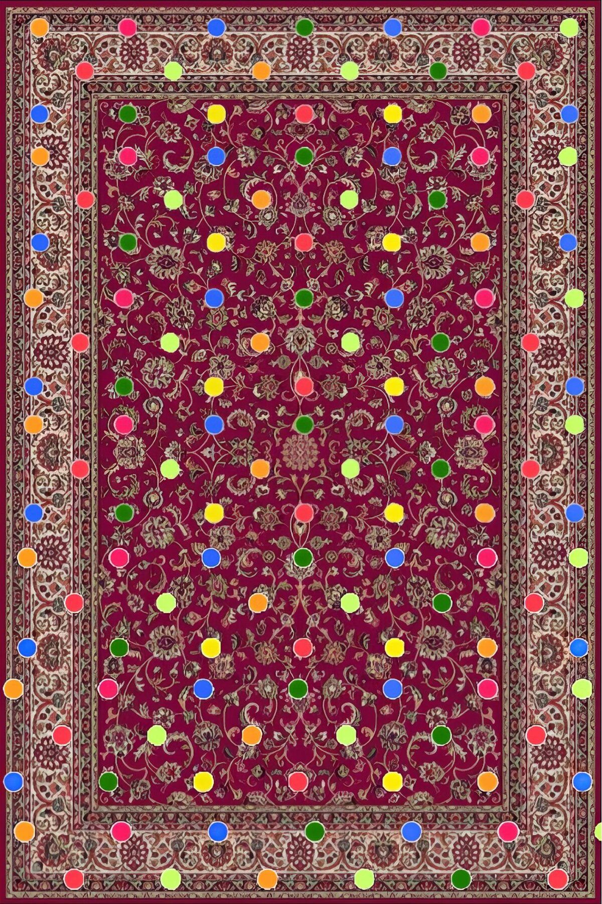 Rugs Modern Halı Nilla Koleksiyonu BordoTemalı Renkli Noktalar ve Vintage Desenli Dokuma Taban Dekoratif Halı nilla07