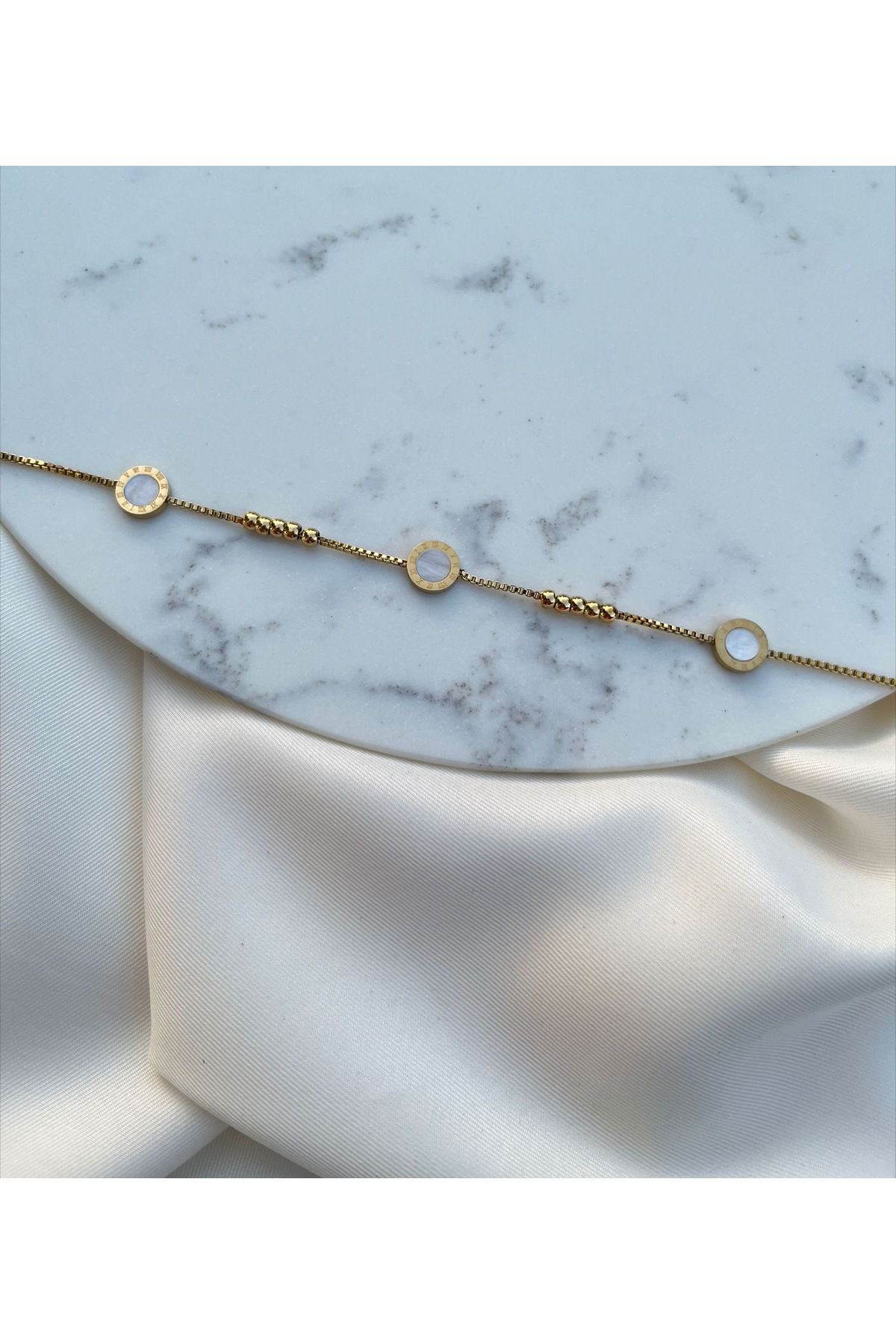 Orvix Accessories Boncuk Motifli Gold Zincirli Kararmaz Kadın Halhal Yazlık Halhal Hediyelik Takı Anne Halhal