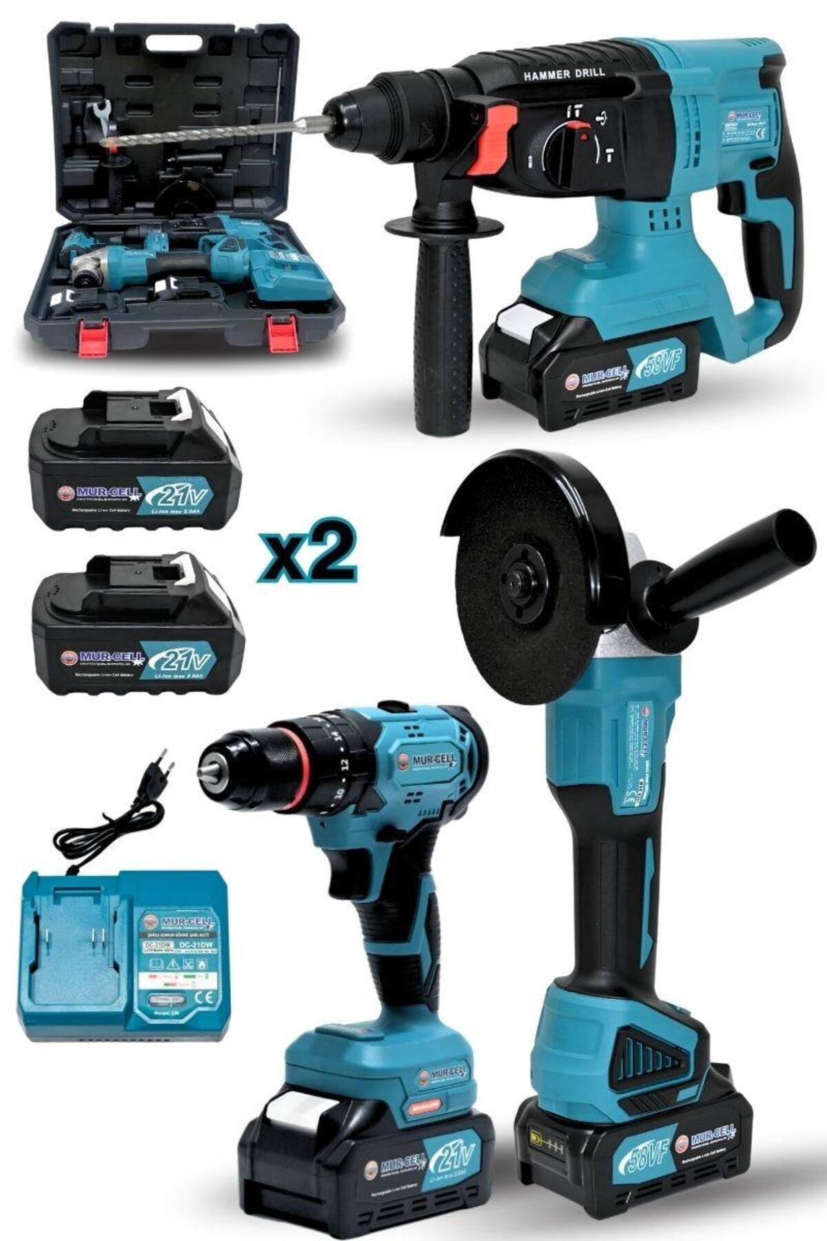 teknotrust 21v 3.0ah 3'lü Set Şarjlı Darbeli Matkap Şarjlı Taşlama Şarjlı Kırıcı Delici Hilti Kömürsüz