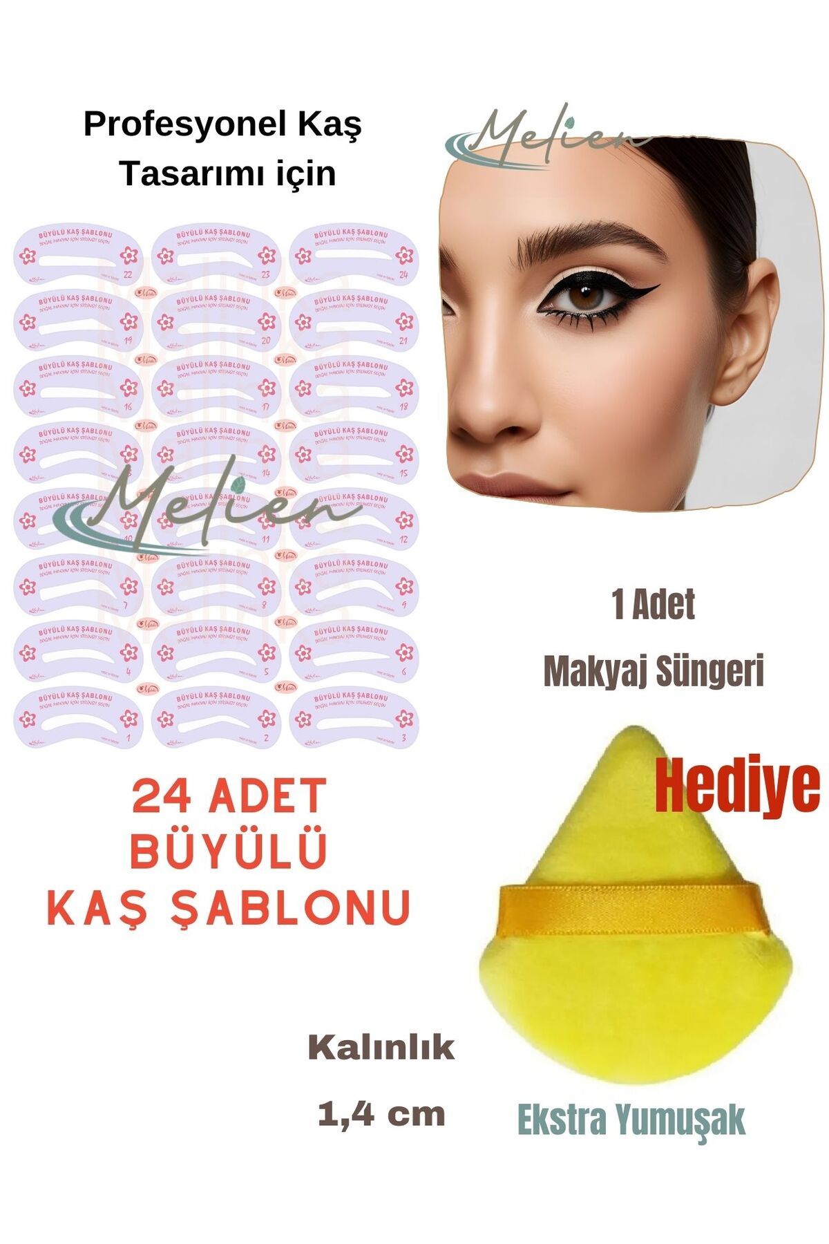 Melien 24 Adet Yeniden Kullanılabilir Kaş Şablonu Şekillendirici Göz Yüz Makyaj Süngeri Seti Kaş Kalıpları