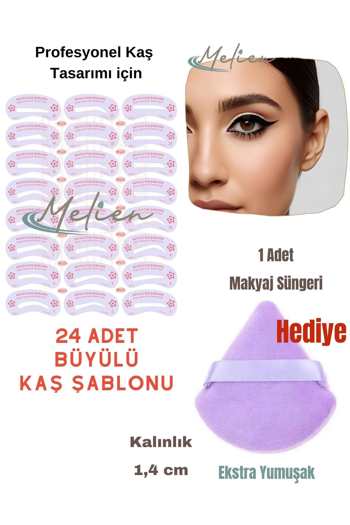 Melien 24 Adet Yeniden Kullanılabilir Kaş Şablonu Şekillendirici Göz Yüz Makyaj Süngeri Seti Kaş Kalıpları