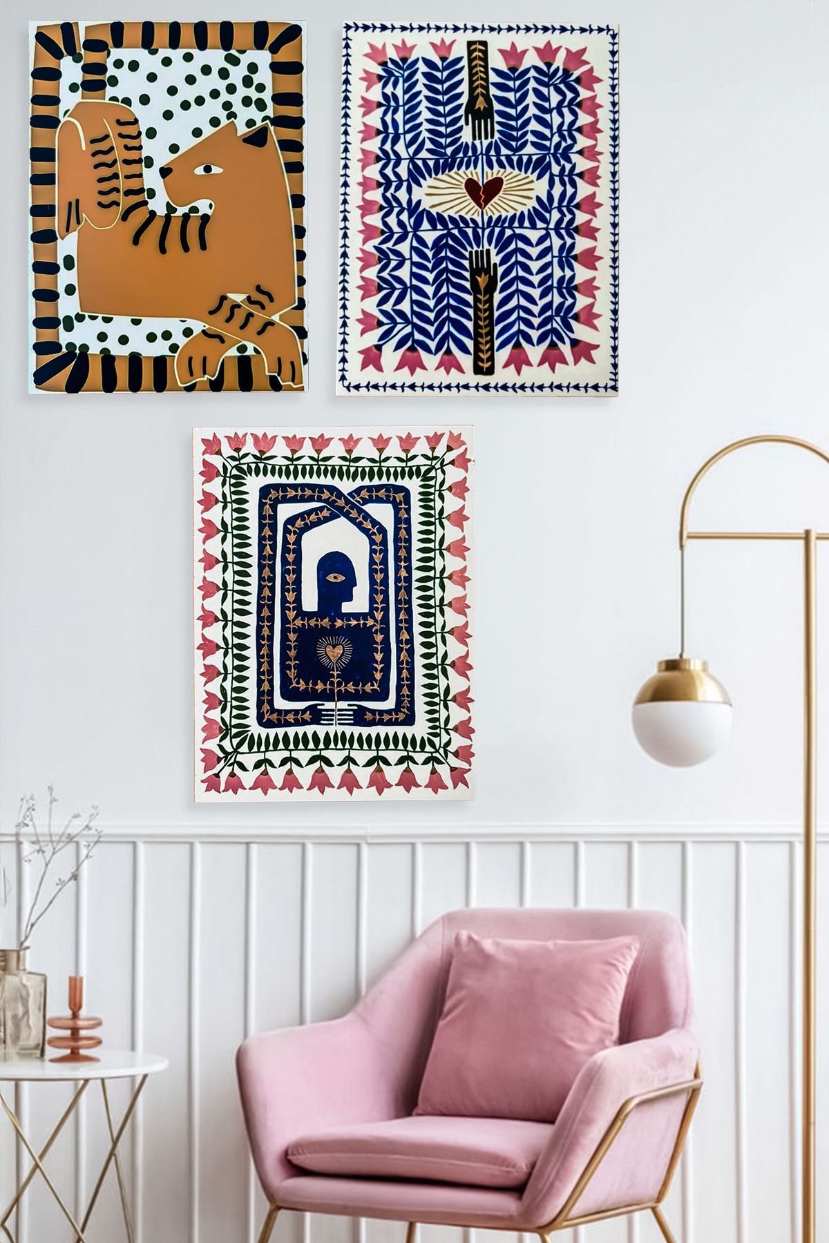HİNA Mdf Tablo, Ahşap Duvar Tablosu, Modern Mitoloji Temalı 3'lü Mdf Tablo Seti