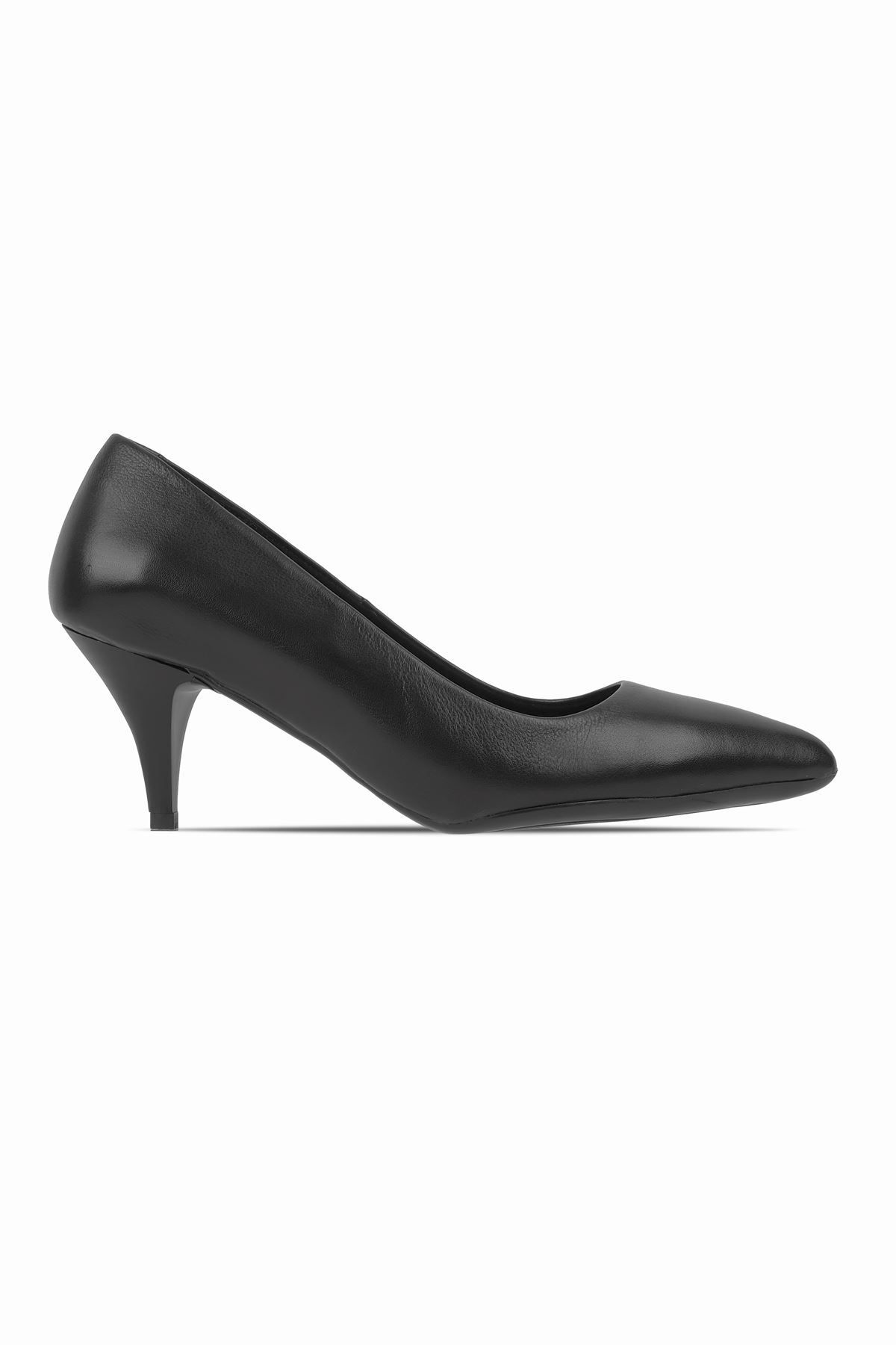 Lal Shoes & Bags Porti Kadın Hakiki Deri Sivri Burunlu Alçak Topuklu Ayakkabı-siyah