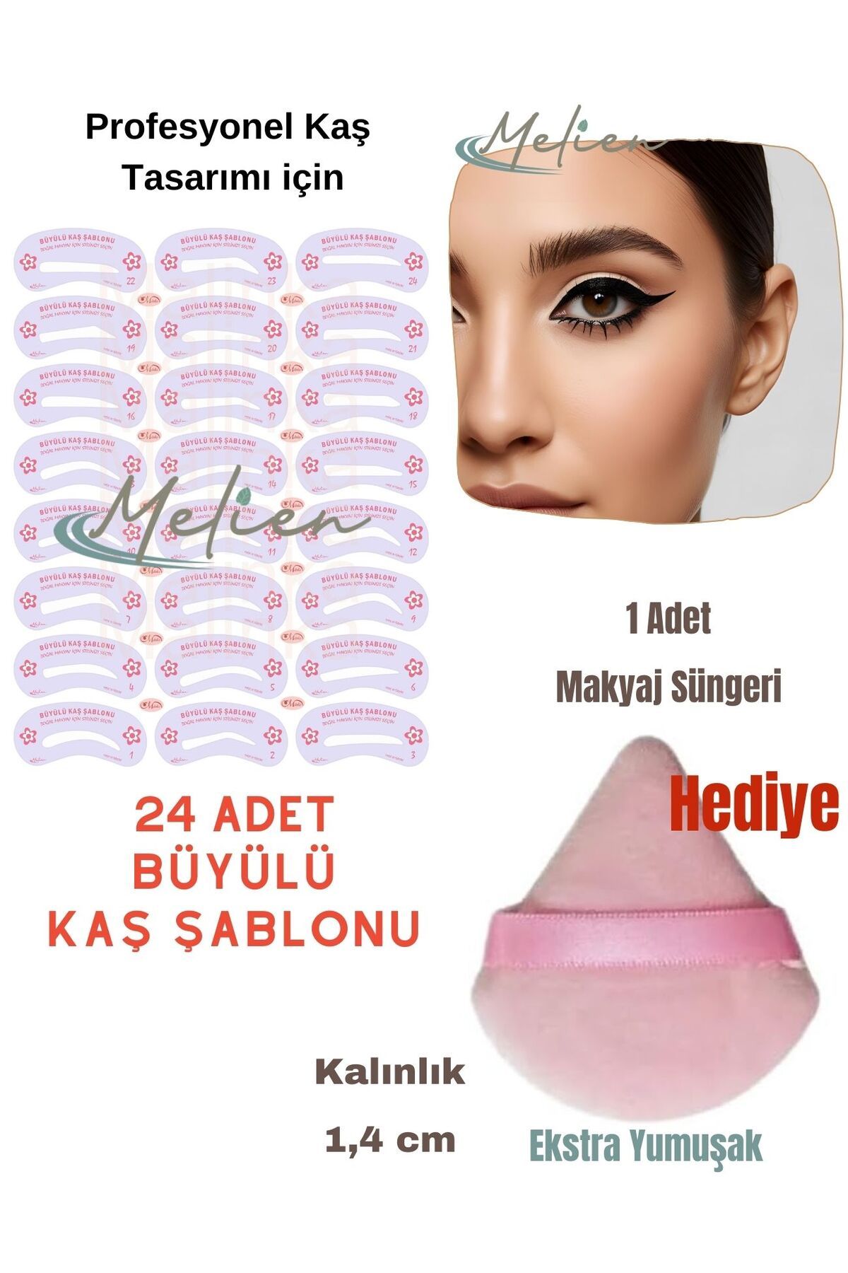 Melien 24 Adet Yeniden Kullanılabilir Kaş Şablonu Şekillendirici Göz Yüz Makyaj Süngeri Seti Kaş Kalıpları