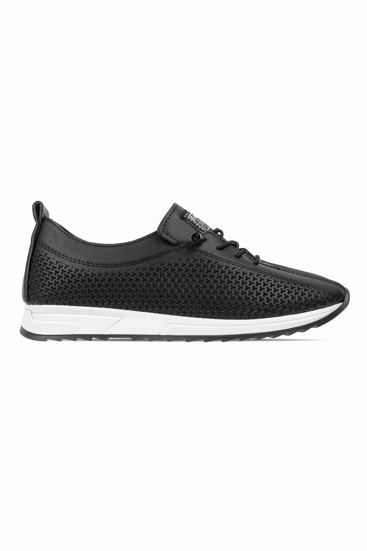 Lal Shoes & Bags Zipper Kadın Lastik Bağcıklı Desenli Günlük Ayakkabı-siyah