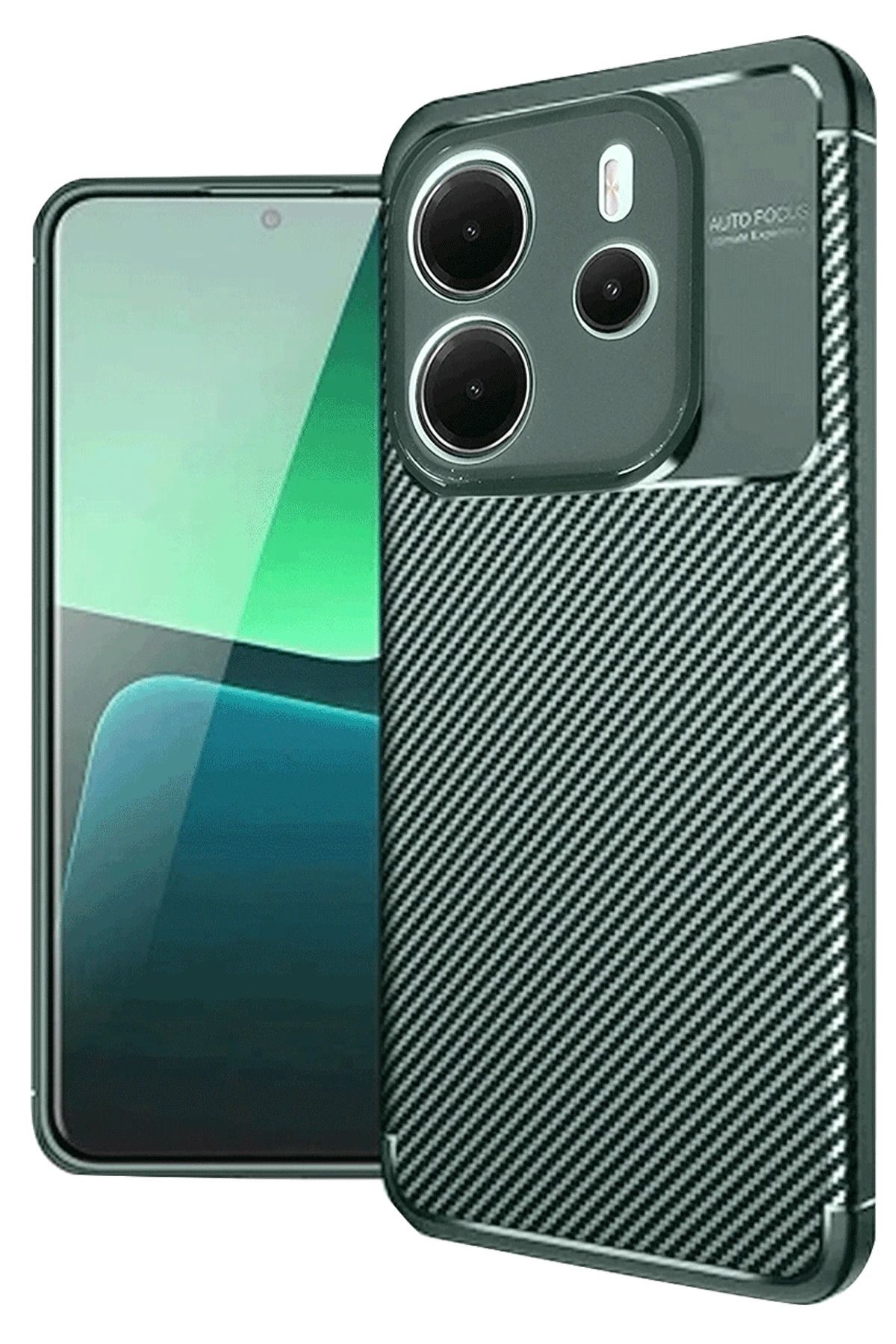NewFace Xiaomi Redmi Note 14 4G Kılıf Auto Focus Karbon Kapak - Koyu Yeşil YNSMR