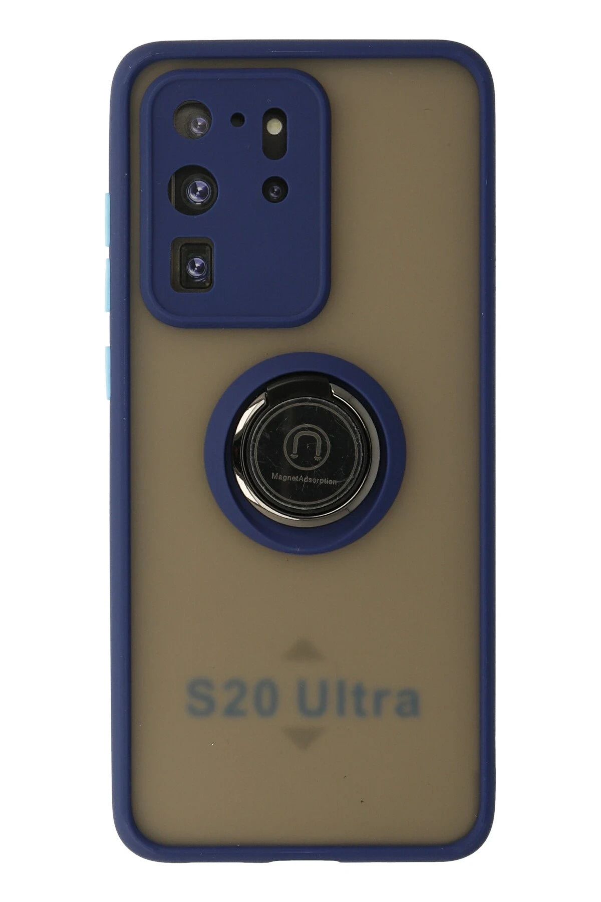 NewFace Samsung Galaxy S20 Ultra Kılıf Montreal Yüzüklü Silikon Kapak - Lacivert ALMLA
