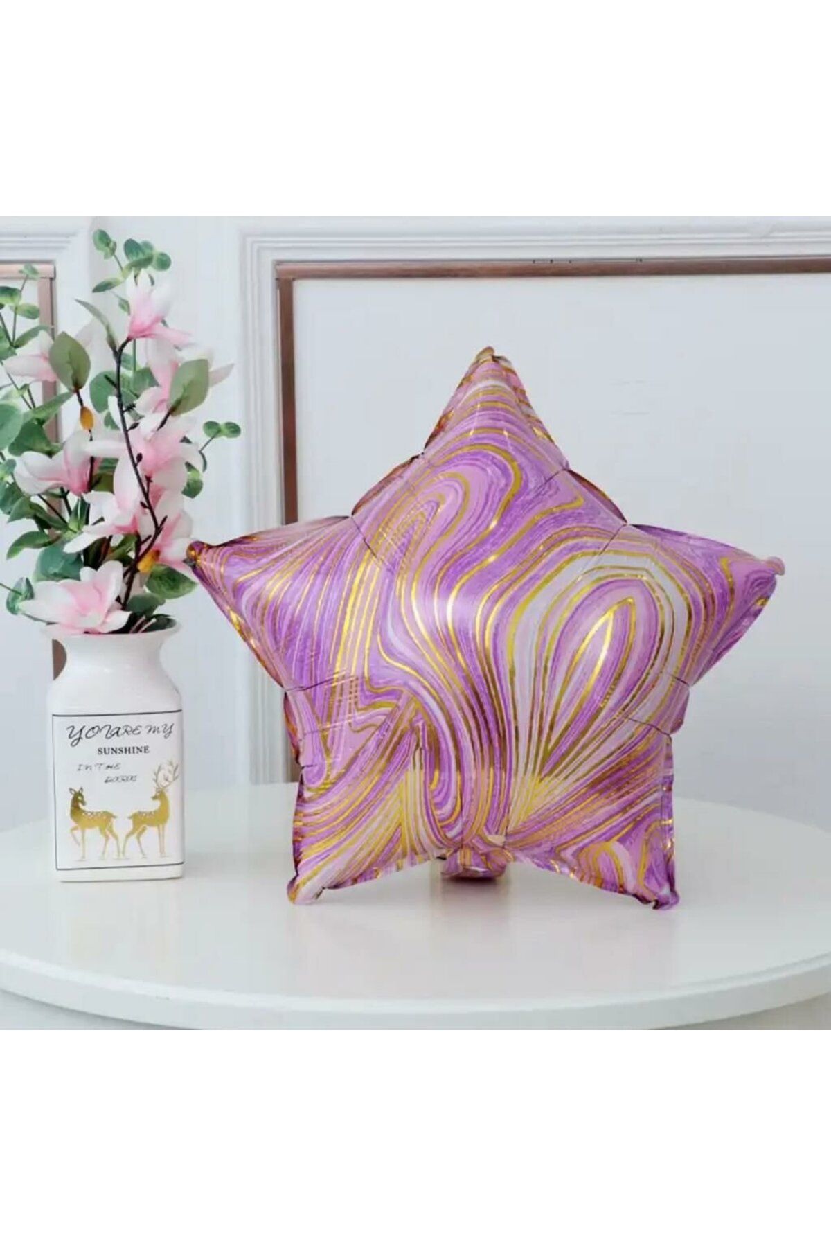 KBK MARKET Mermer Desenli Yıldız Folyo Balon 45 cm Mor