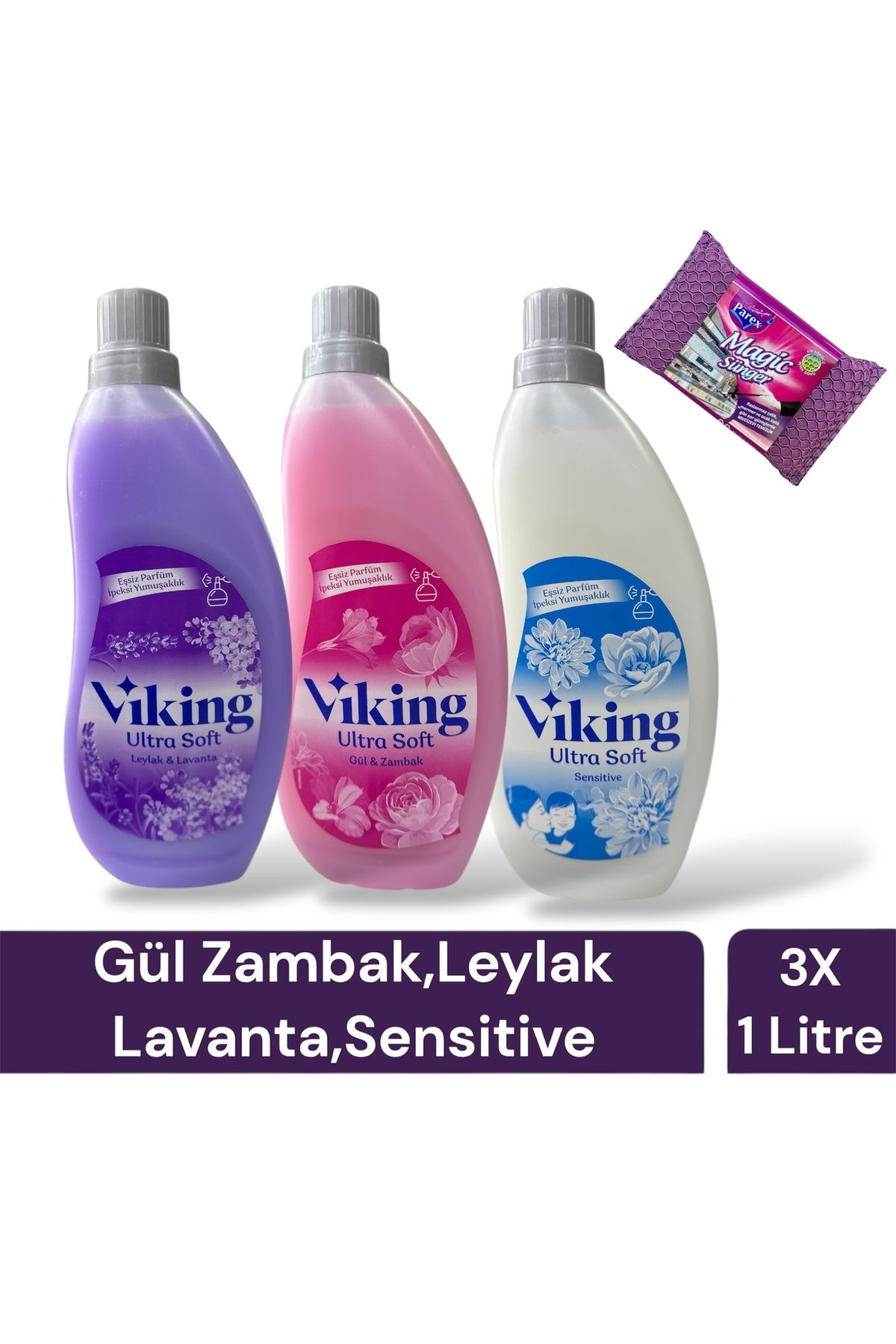 Viking Yumuşatıcı 3 Adet 1 Litre + Magic Sünger