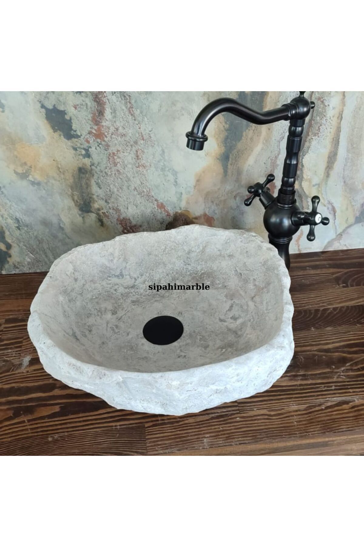SİPAHİMARBLE Gümüş Traverten Şekilsiz Doğal Patlatma Lavabo