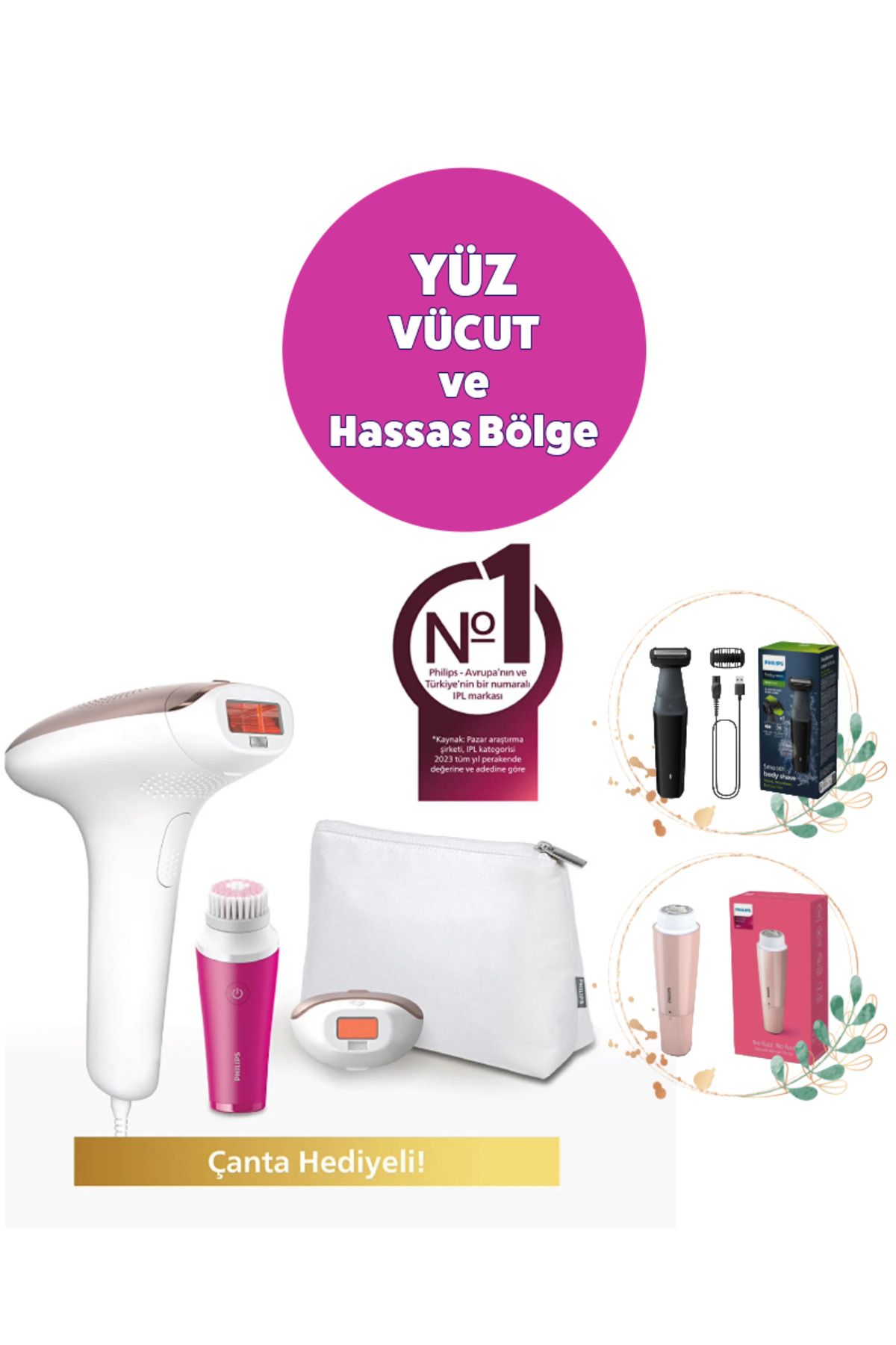Yüz Vücut Ve Hassas Bölge 250.000 Atım Lazer Epilasyon Ve Bakım Seti