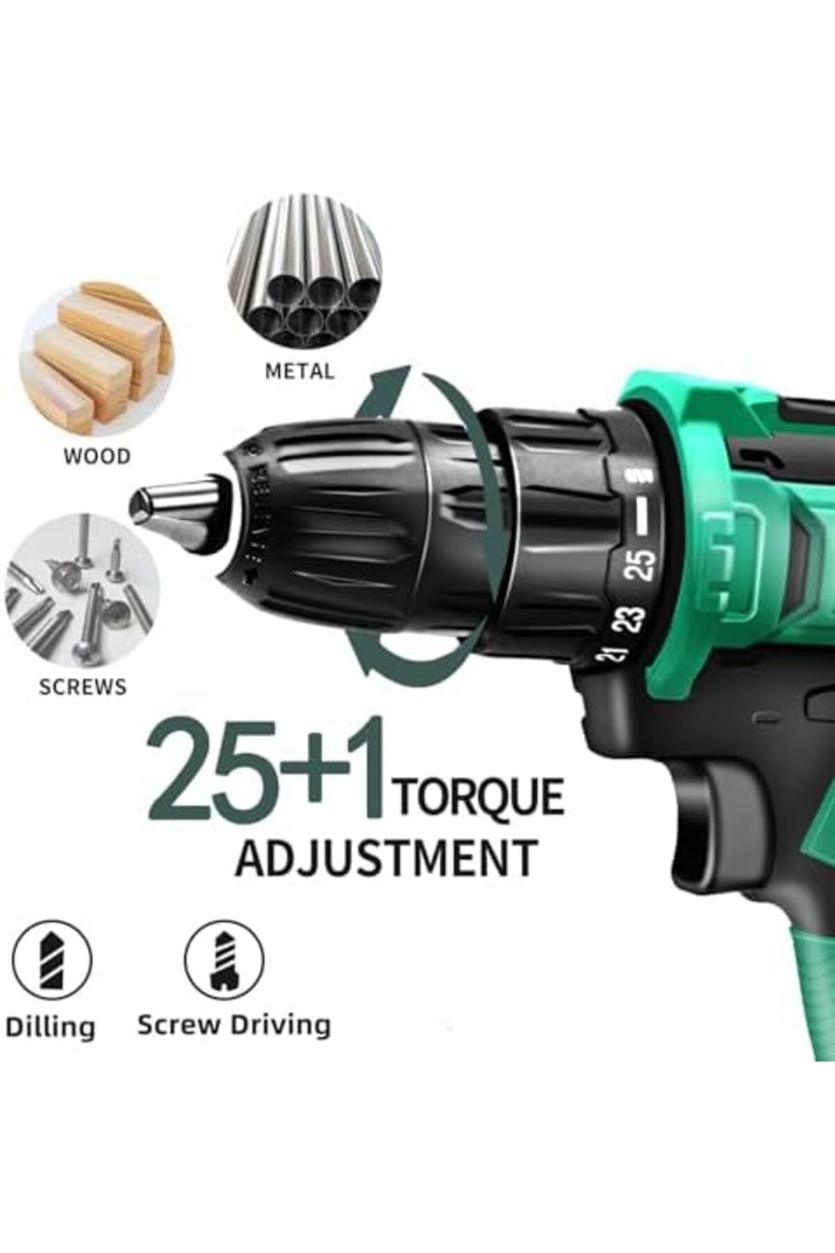 Wemart-48V Cordless Drill Set, Electric Drill with 2 Battery and Charger, and 24Pcs Drill Bits 6