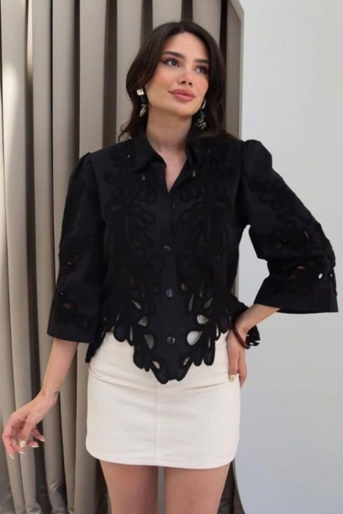 bb butik basic Özel Seri Lüx Kalite Güpürlü Gömlek HG3000