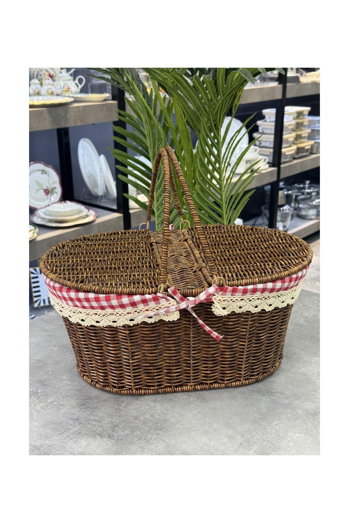 Doğudeko Oval Rattan Lüx Kahverengi Piknik Sepeti