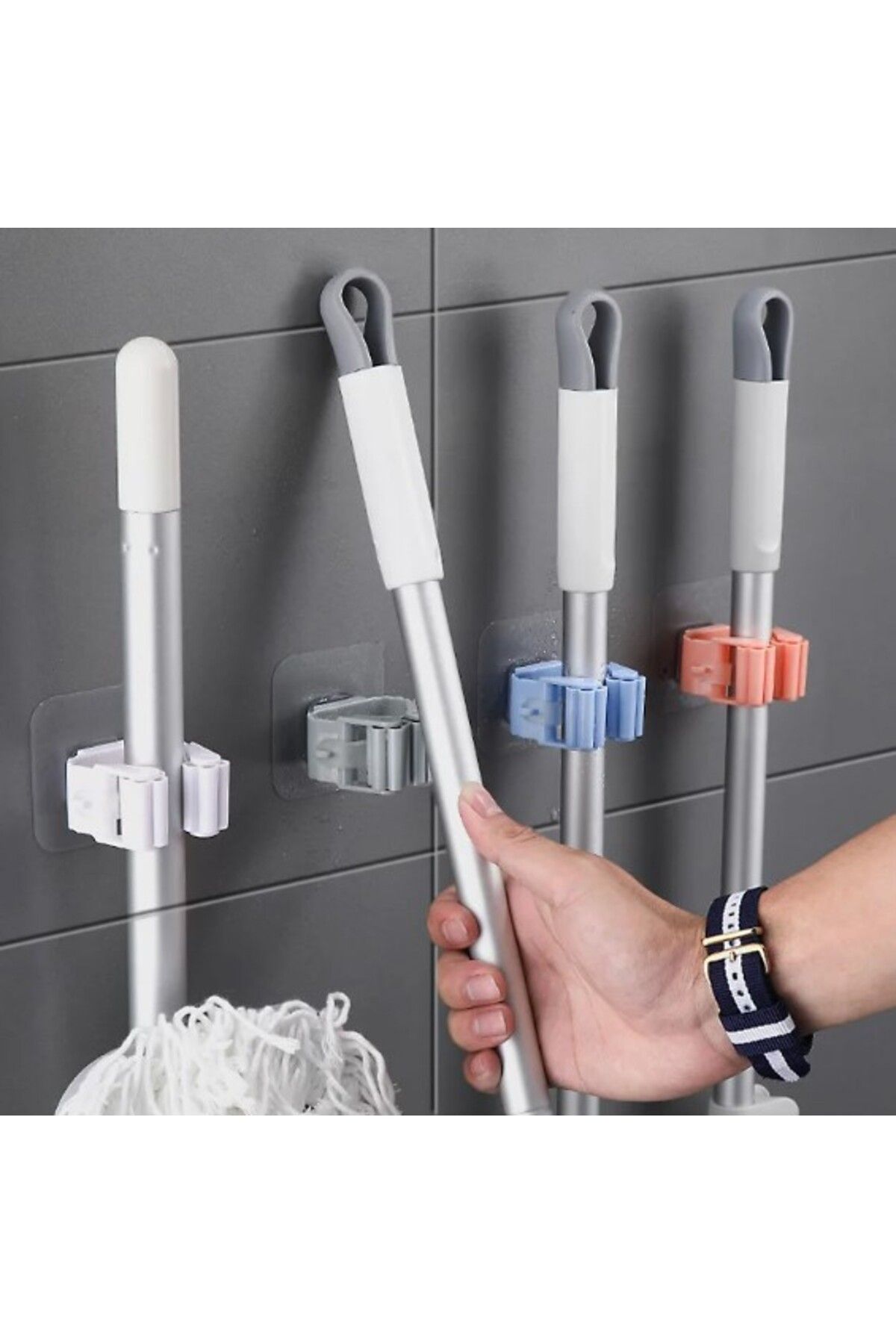 Menessa World Yapışkanlı Pratik Mop Tutucu 4 Adet Beyaz