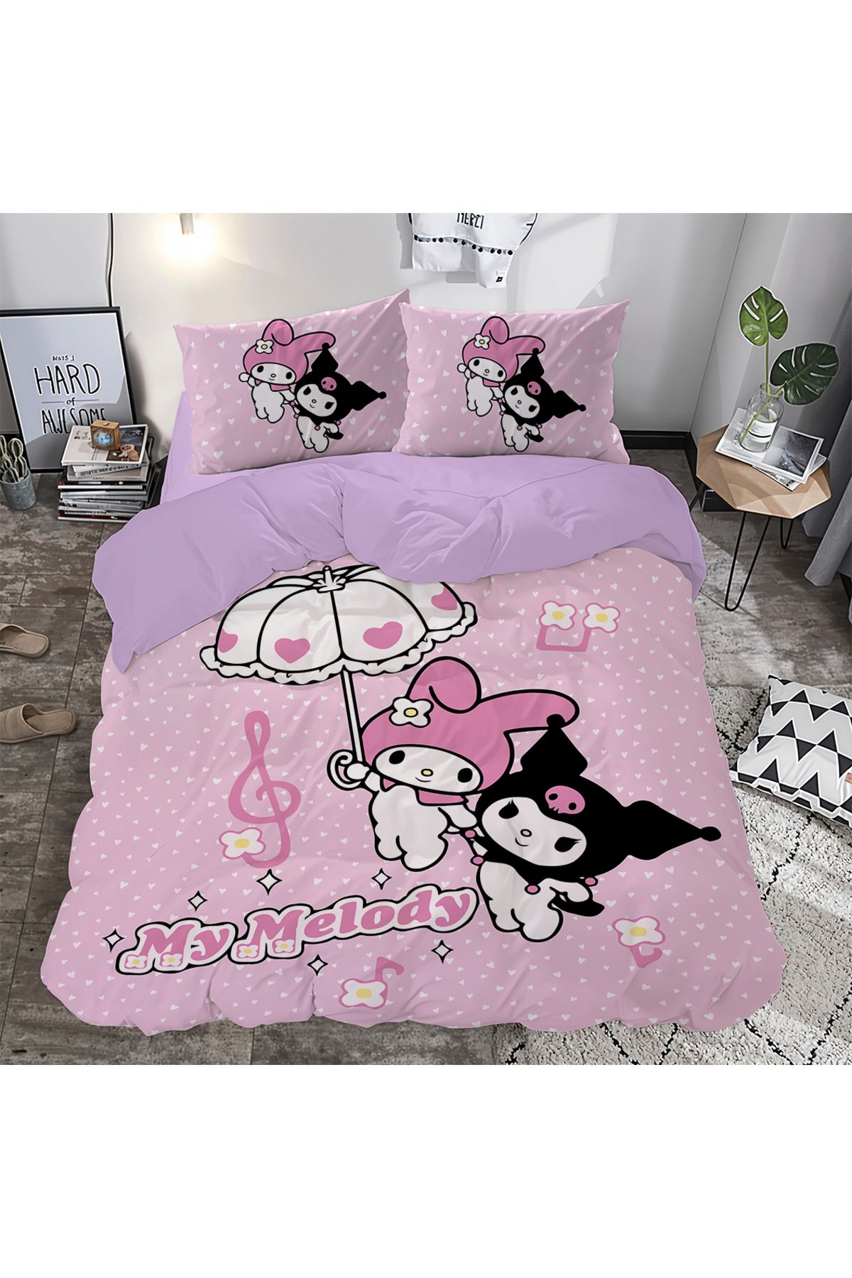 hediyechy Hediye Nevresim My Melody 3d Baskılı Çift Kişilik Nevresim Takımı Çarşafsız