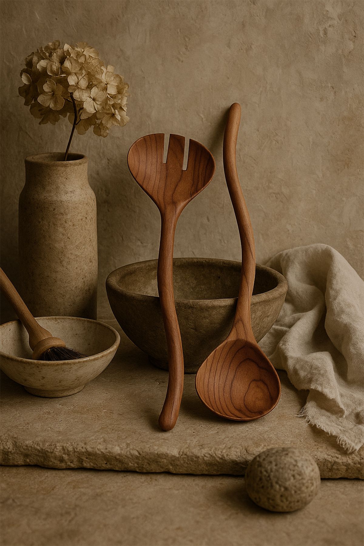 Barine Teak Ahşap Servis Kaşığı Seti 36 cm