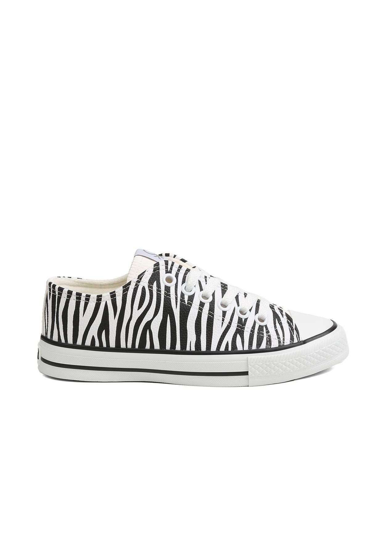 Benetton Canvas Bağcıklı Günlük Spor Ayakkabı Zebra Desen Sneaker Siyah