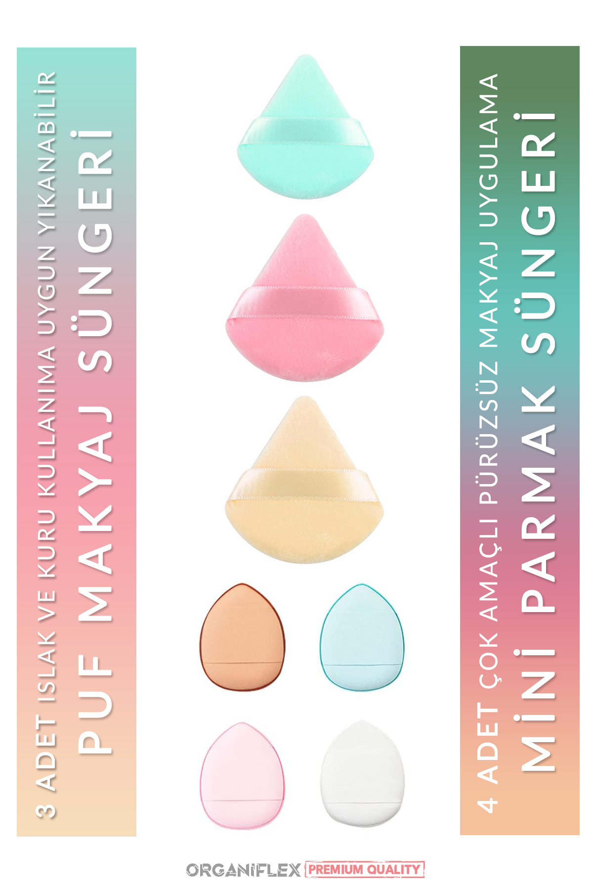 organiflex 7 Adet Premium Puf Makyaj Süngeri Pürüzsüz Uygulama