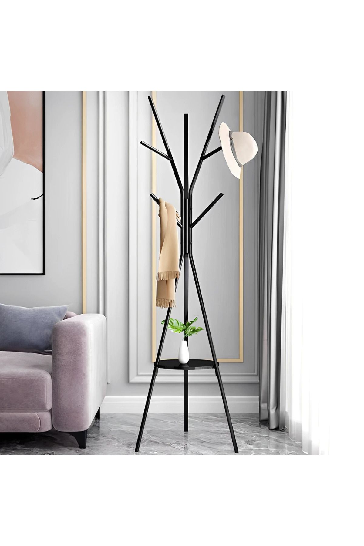 Herum Cuier Metalic Tip Copac, Raft Din Lemn Pentru Chei Și Accesorii, Negru, 45 X 180 Cm - One Size