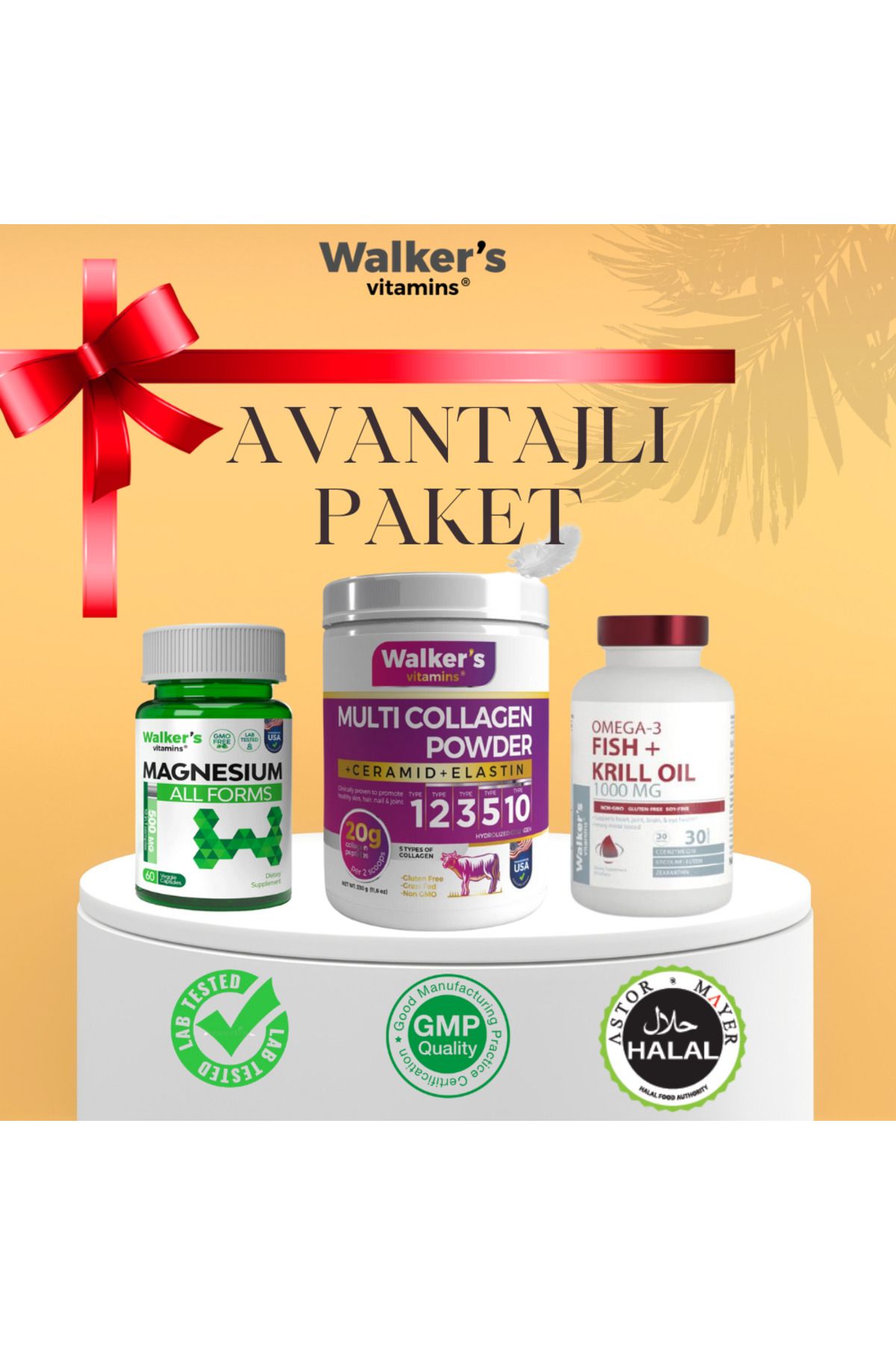 Walkers Magnezyum All Forms - Walker`s % Kolajen - Krill Oil Omega 3 Q10 içeren Vitamin (Avantajlı Paket)