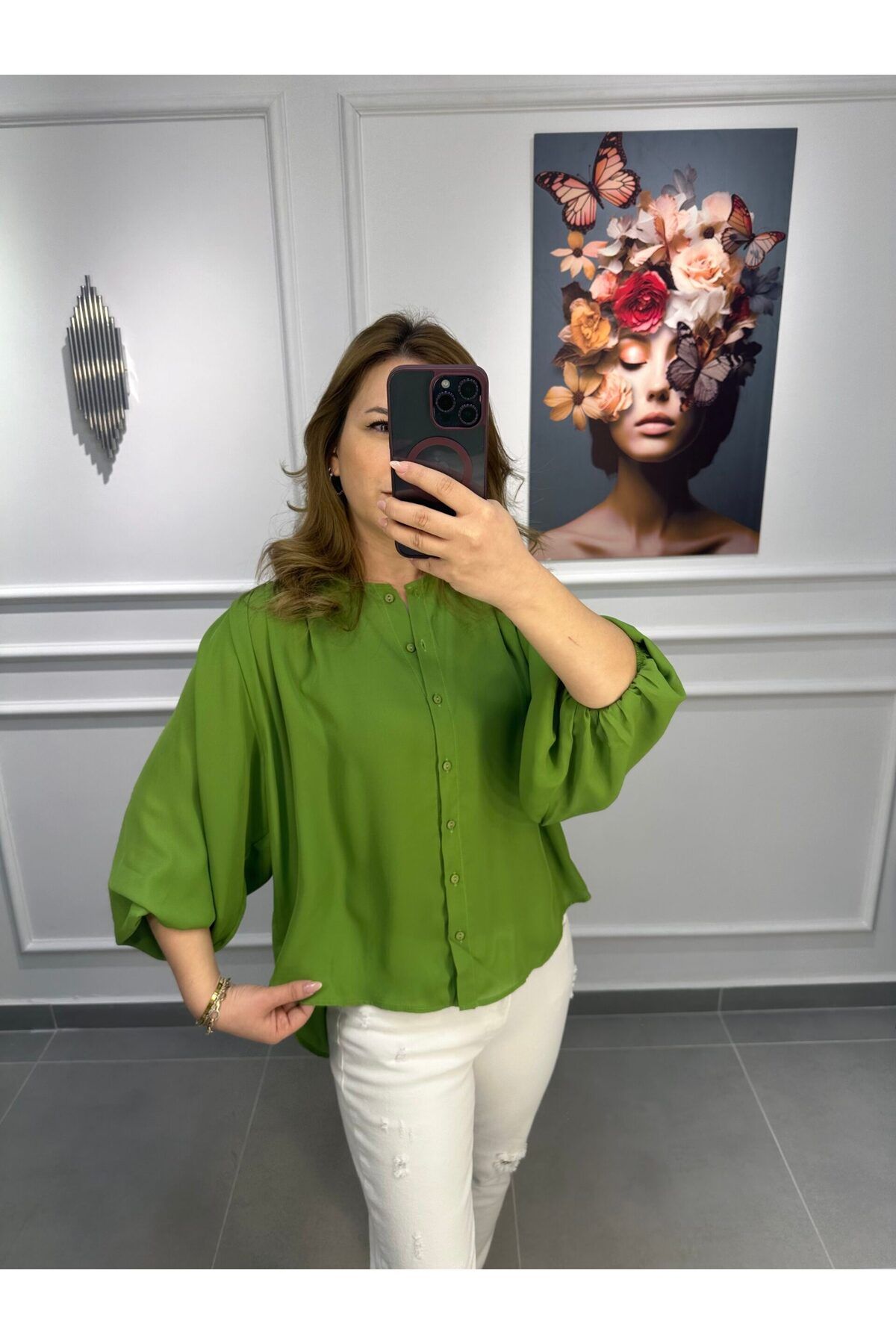 Butik Kadın Şifon Gömlek Yeşil