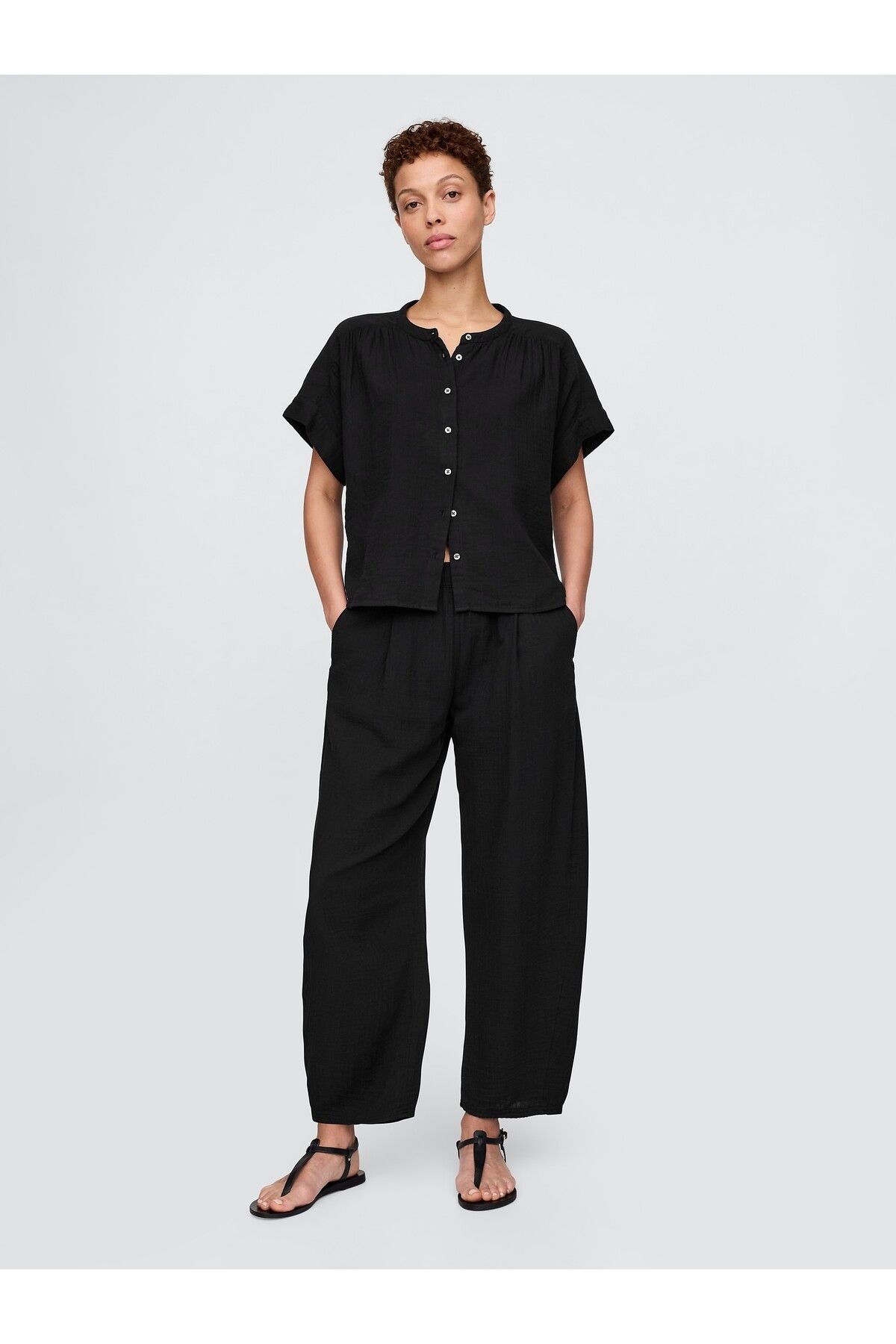 GAP Kadın Pembe Crinkle Gauze Easy Barrel Pantolon
