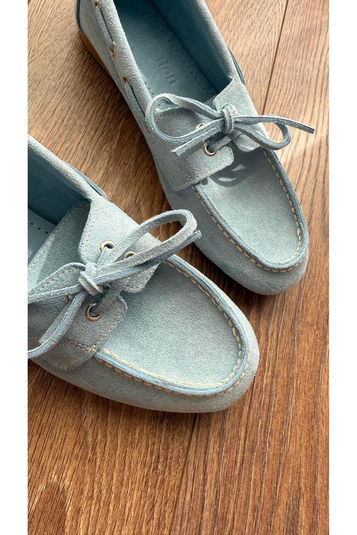 Eataly Shoes Süet Loafer Bağcıklı Mavi Ayakkabı