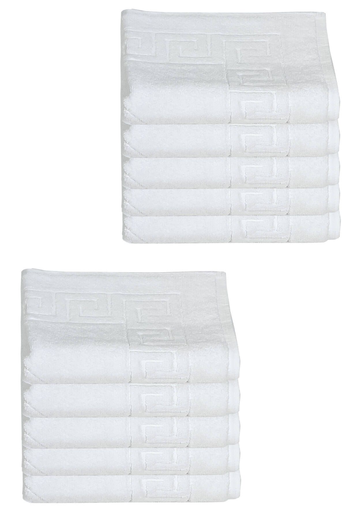 Mira Home 10 lu Otel Ayak Havlusu Bukle Ayak İzli 50x70 Cm Beyaz 16/2 Avs 250 Gr