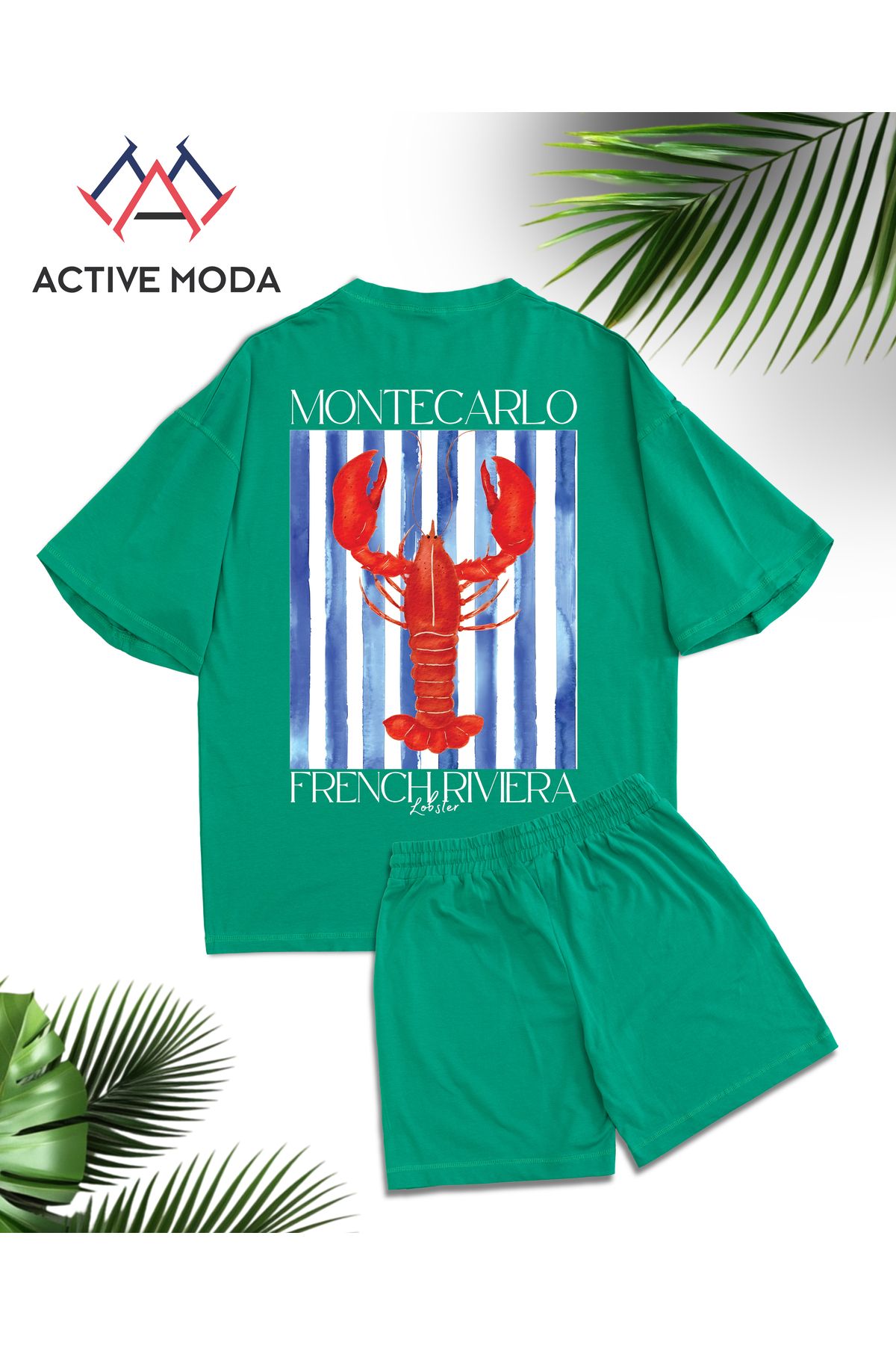 ACTIVE MODA - ERKEK KISA KOLLU PSMUKLU LOBSTER BASKILI TSHIRT-ŞORT 2Lİ TAKIM