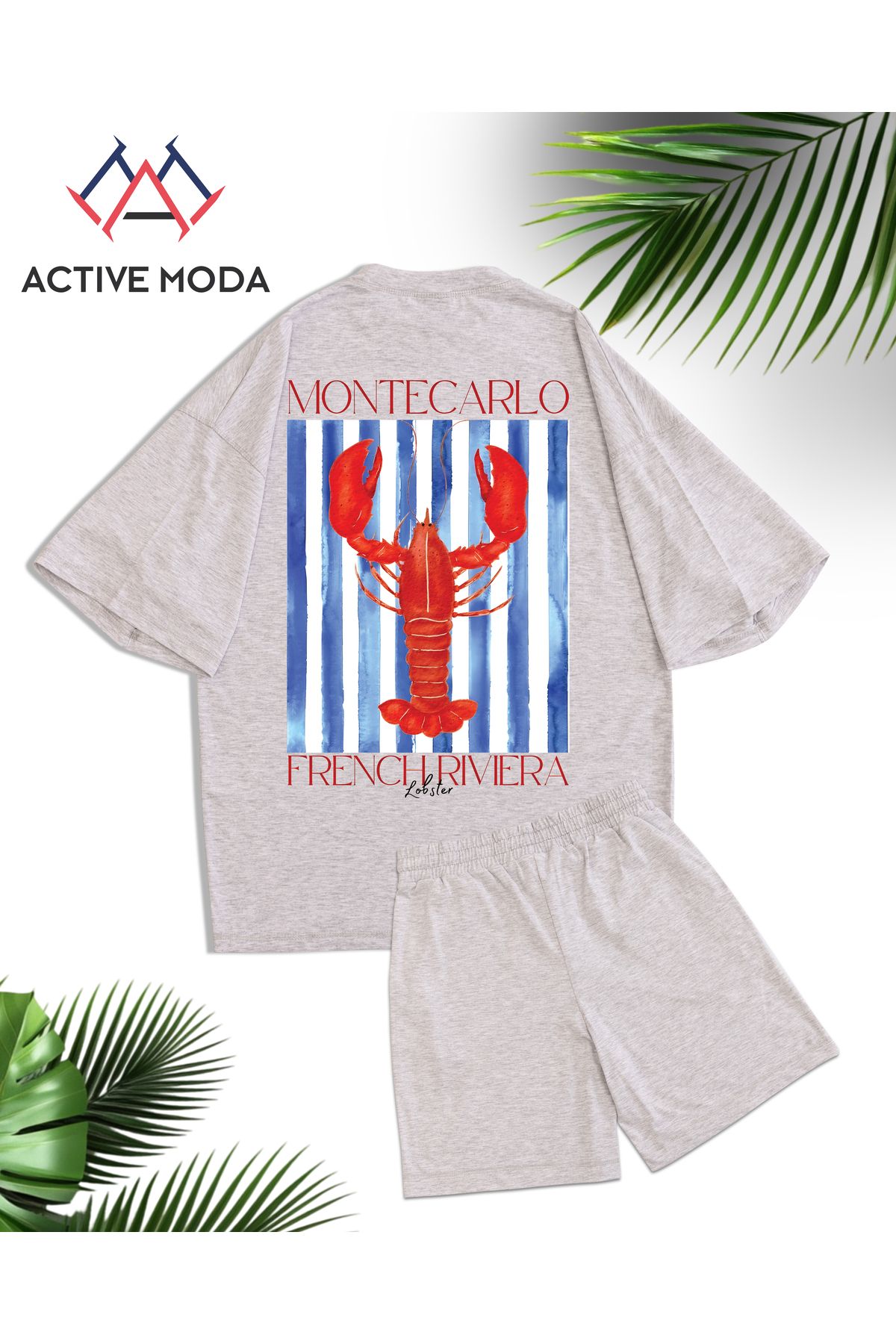 ACTIVE MODA - ERKEK KISA KOLLU PAMUKLU BASKILI TSHIRT-ŞORT 2Lİ TAKIM