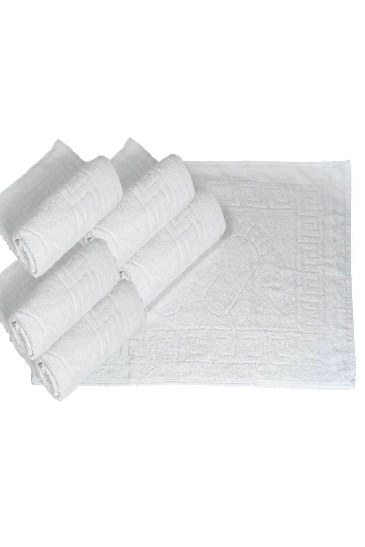 Mira Home 5 li Otel Ayak Havlusu Bukle Ayak İzli 50x70 Cm Beyaz 12/1 Avs 200 Gr