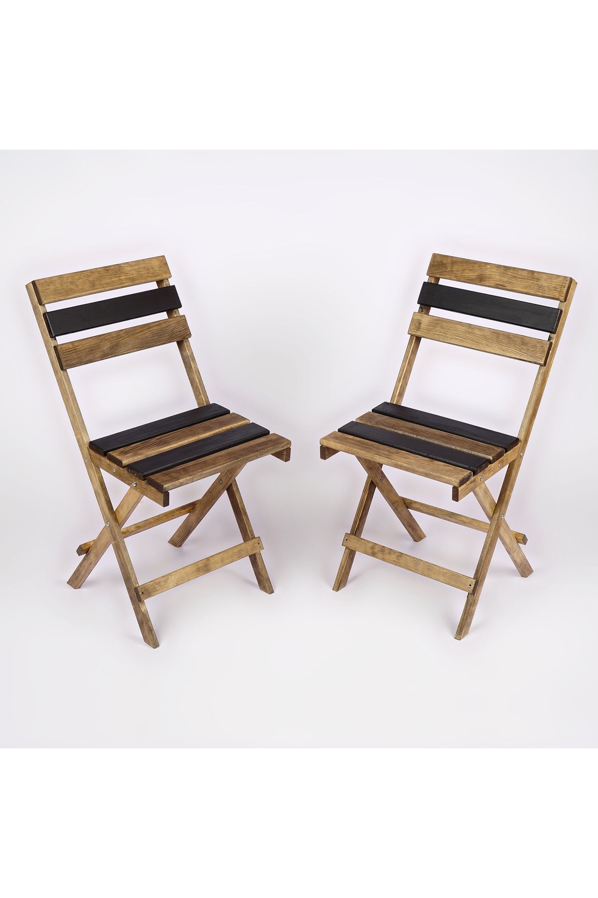 WOODENSA Ahşap Bahçe Sandalyesi,Balkon Mutfak Sandalyesi Katlanır Sandalye 2' li takım Siyah-Ceviz