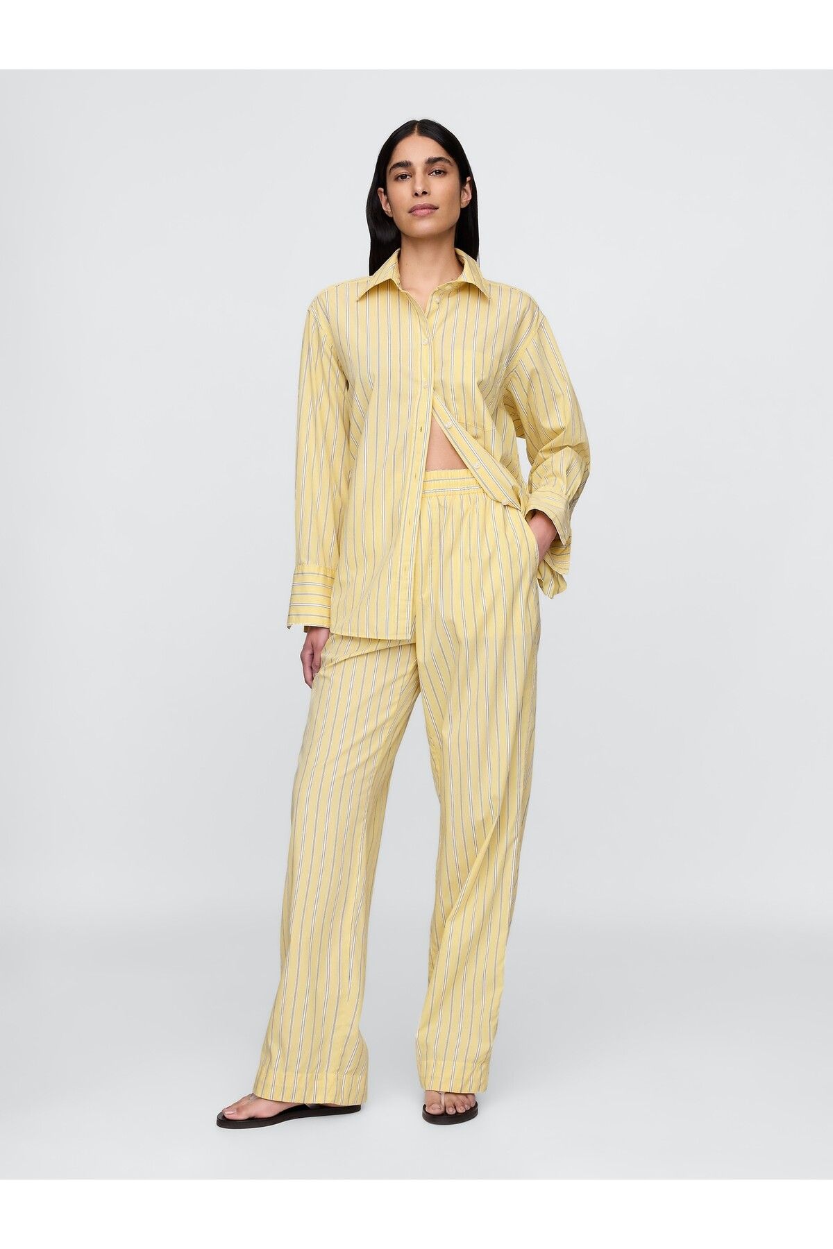 GAP Kadın Sarı %100 Organik Pamuk Poplin Easy Wide-Leg Pantolon