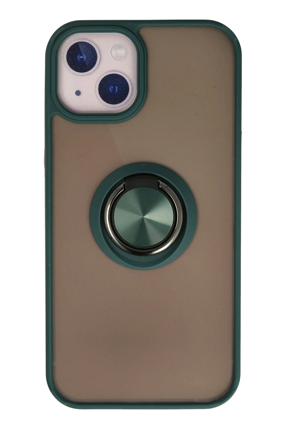 NewFace iPhone 13 Kılıf Montreal Yüzüklü Silikon Kapak - Yeşil JOJUA