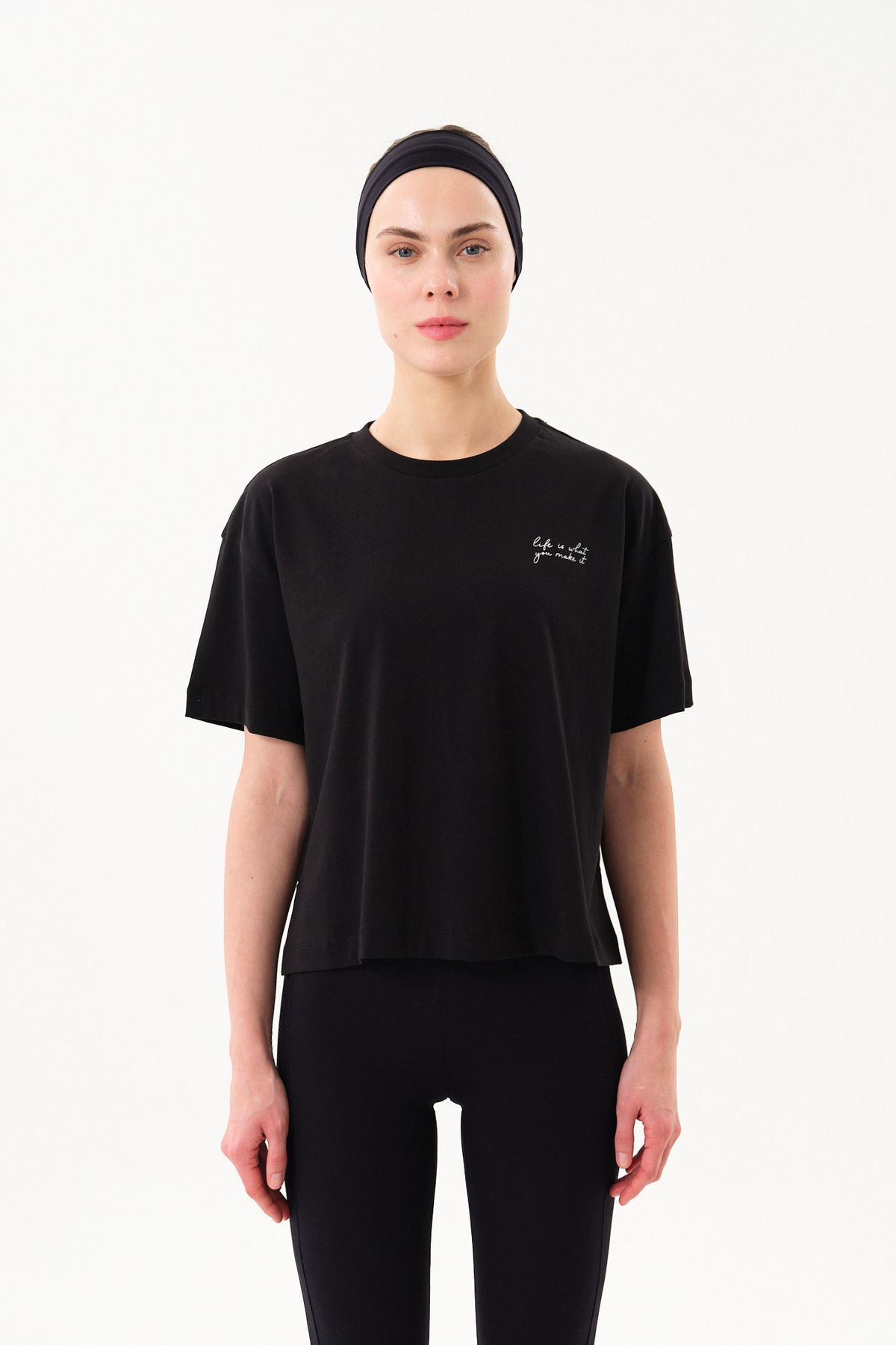 SPORTEMPT Kadın Baskılı Bisiklet Yaka T-Shirt