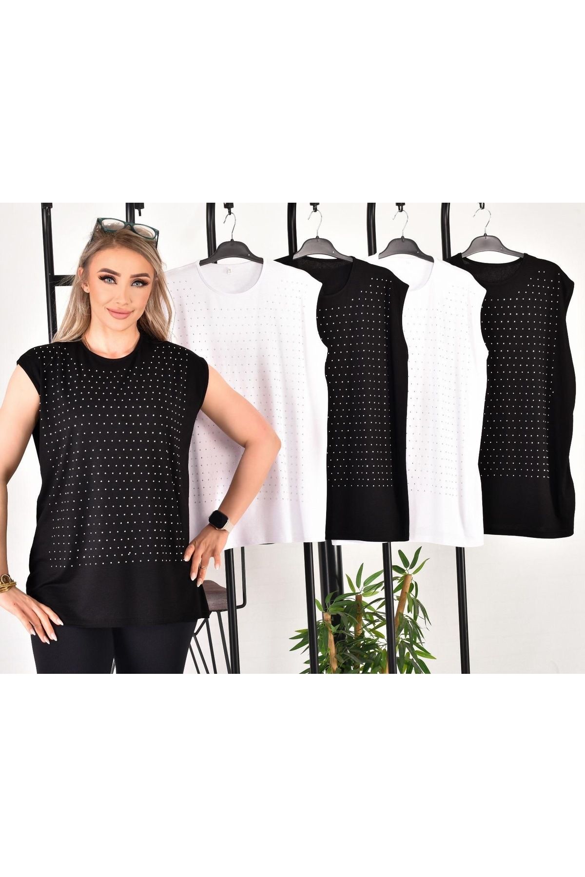 Butik Kadın Taş Detaylı Yeni Sezon Penye Kumaş STANDRT Beden İçlik