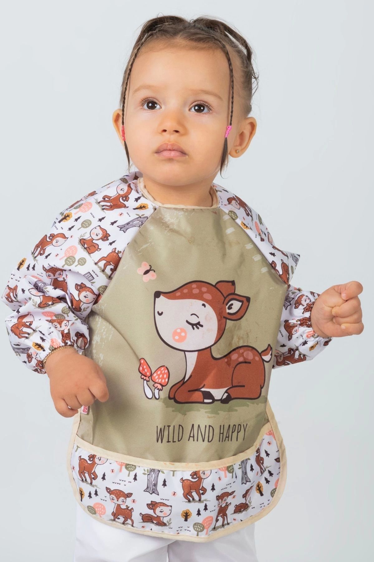 YUKOBABY-مريلة طعام للأطفال من Wild And Happy Deer بأكمام طويلة للجنسين من عمر 0 إلى 2 سنة 5