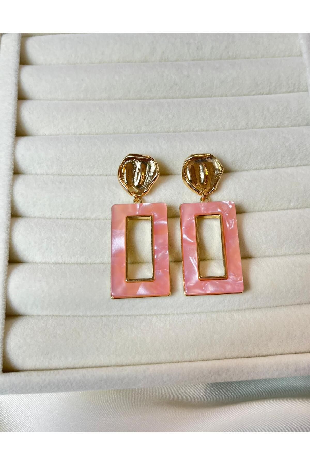 Orvix Accessories Pembe Kararmaz Sallantılı Vintage Kadın Yazlık Küpe Abiye Küpe Hediyelik Küpe