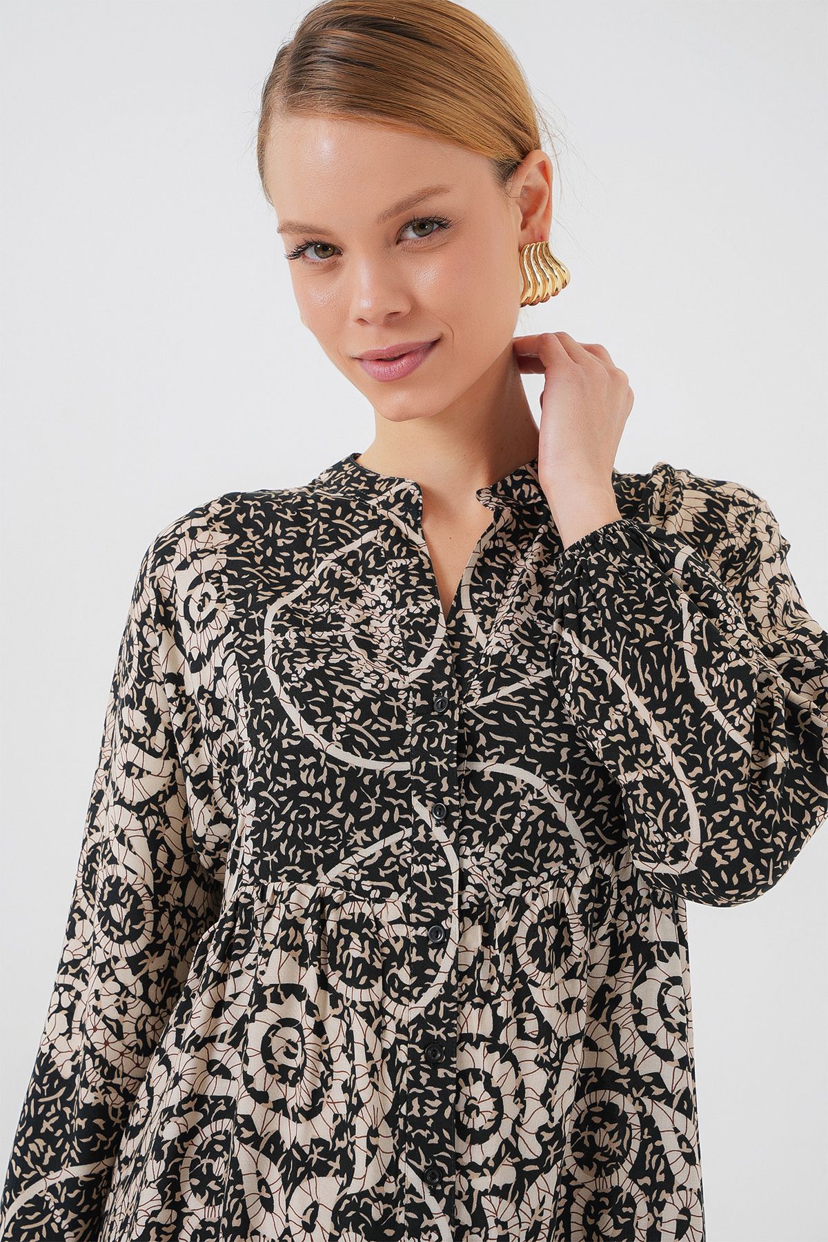 Bigdart-Black 9 Authentic Patterned Hijab Dress 3