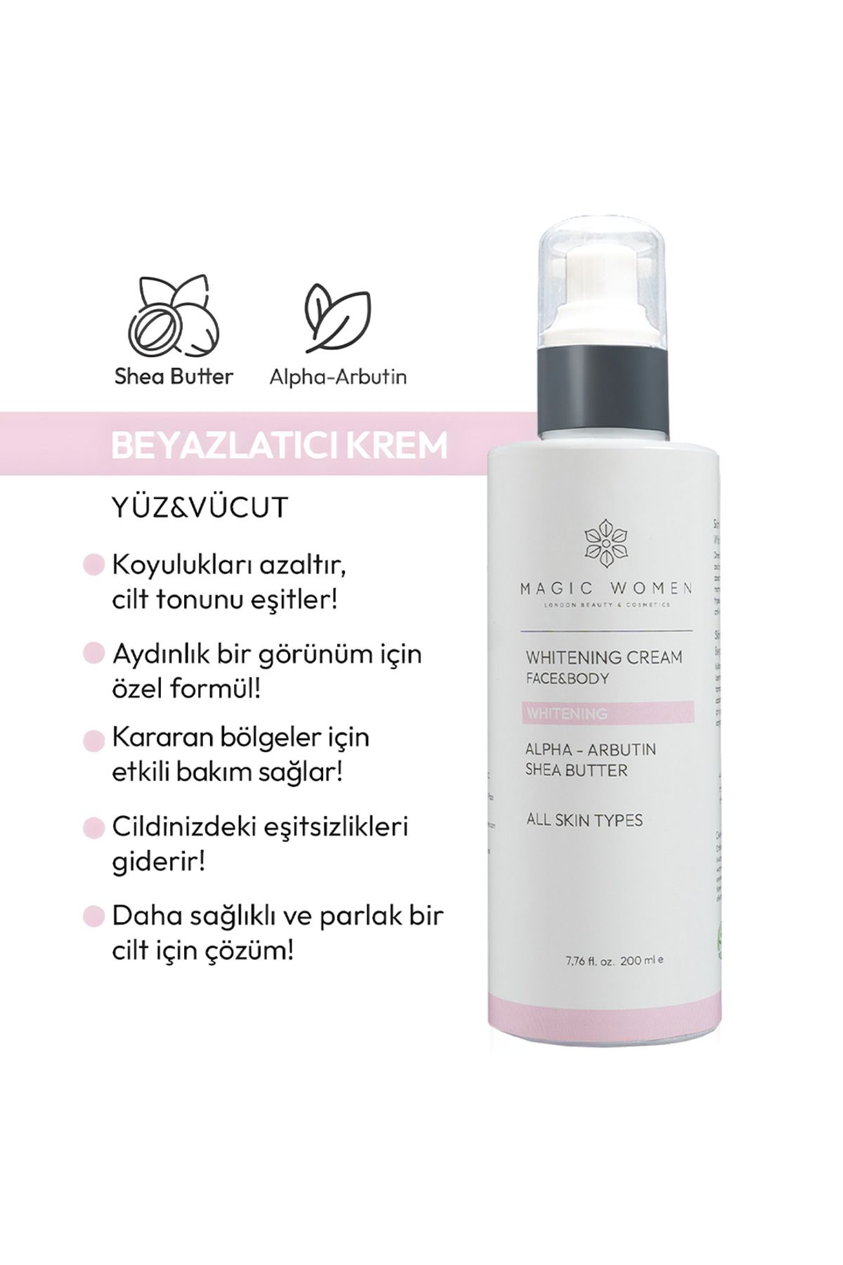MAGİC WOMEN MAGIC WOMEN Beyazlatıcı Krem | Yüz ve Vücut İçin 200ml