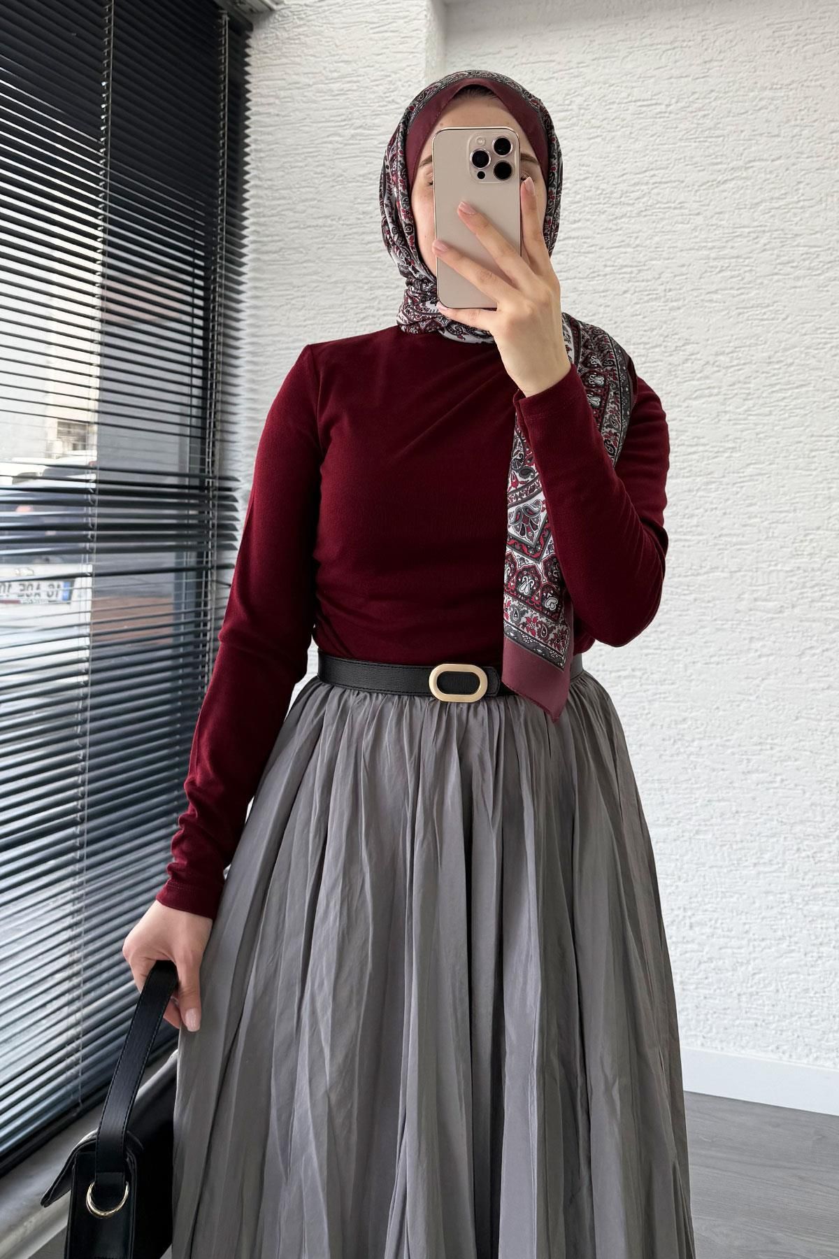 MELEK ARAZ Omuz Drapeli Kadın Bluz-Bordo