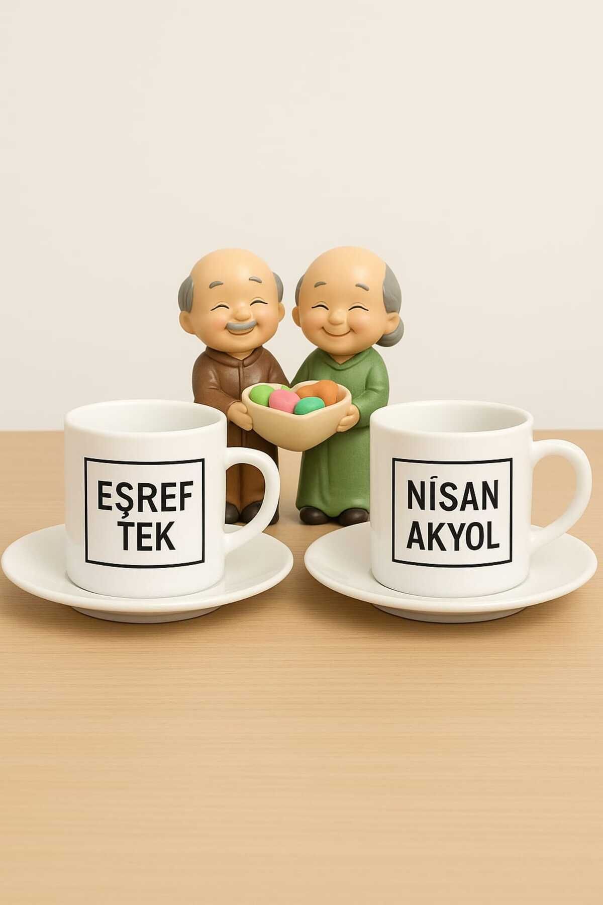 sametdesign İsme Özel Çizgi Çerçeve Tasarımlı Kahve Fincan Seti