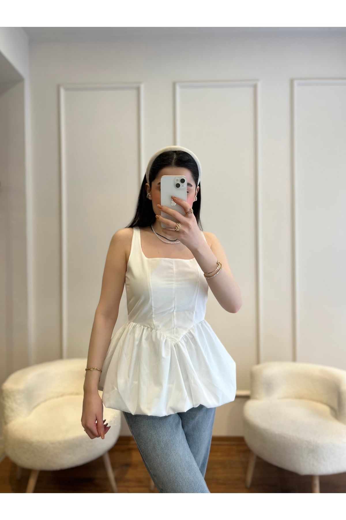 Zims Butik Marka Model Beyaz Balon Bluz