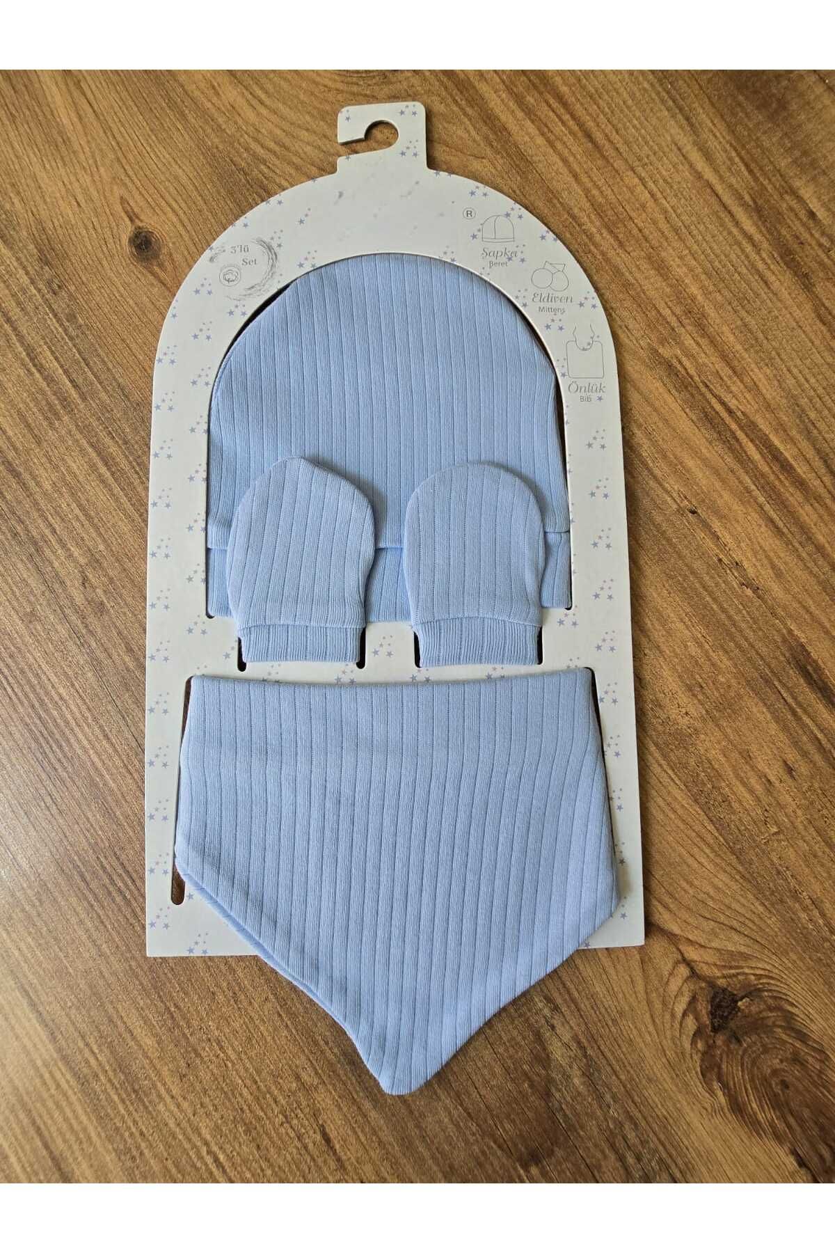 DAPWEAR'S KIDS %100 Pamuk (coton) Yenidoğan 0-9 Ay Şapka Eldiven ve Önlük Kız-Erkek 3'lü Set