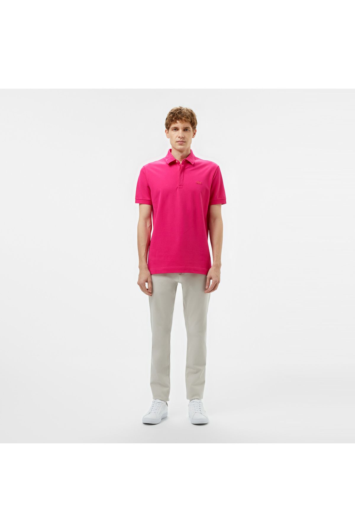 تی شرت یقه پولو مردانه چوگان صورتی به طور منظم و مناسب پاریس Lacoste